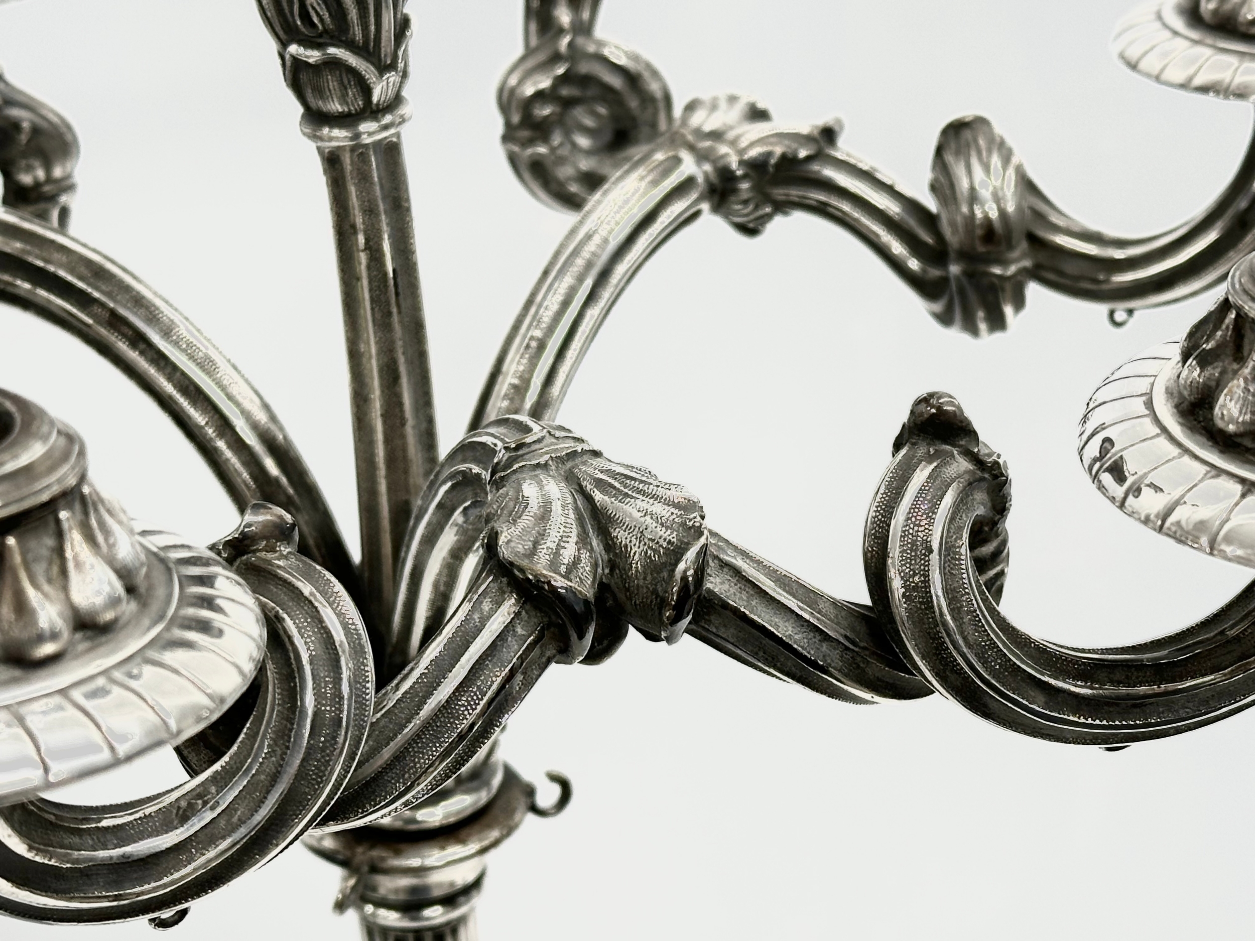 A large exceptional quality mid 19th century silver plated Neo Classical style candelabra, mounted - Image 13 of 18
