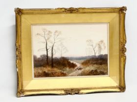 A late 19th/early 20th century watercolour by F. Arnold. An Autumn Evening. In original gilt