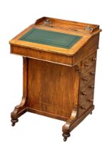 A Victorian Inlaid walnut Davenport desk with leather top and maple interior. Circa 1860-70.