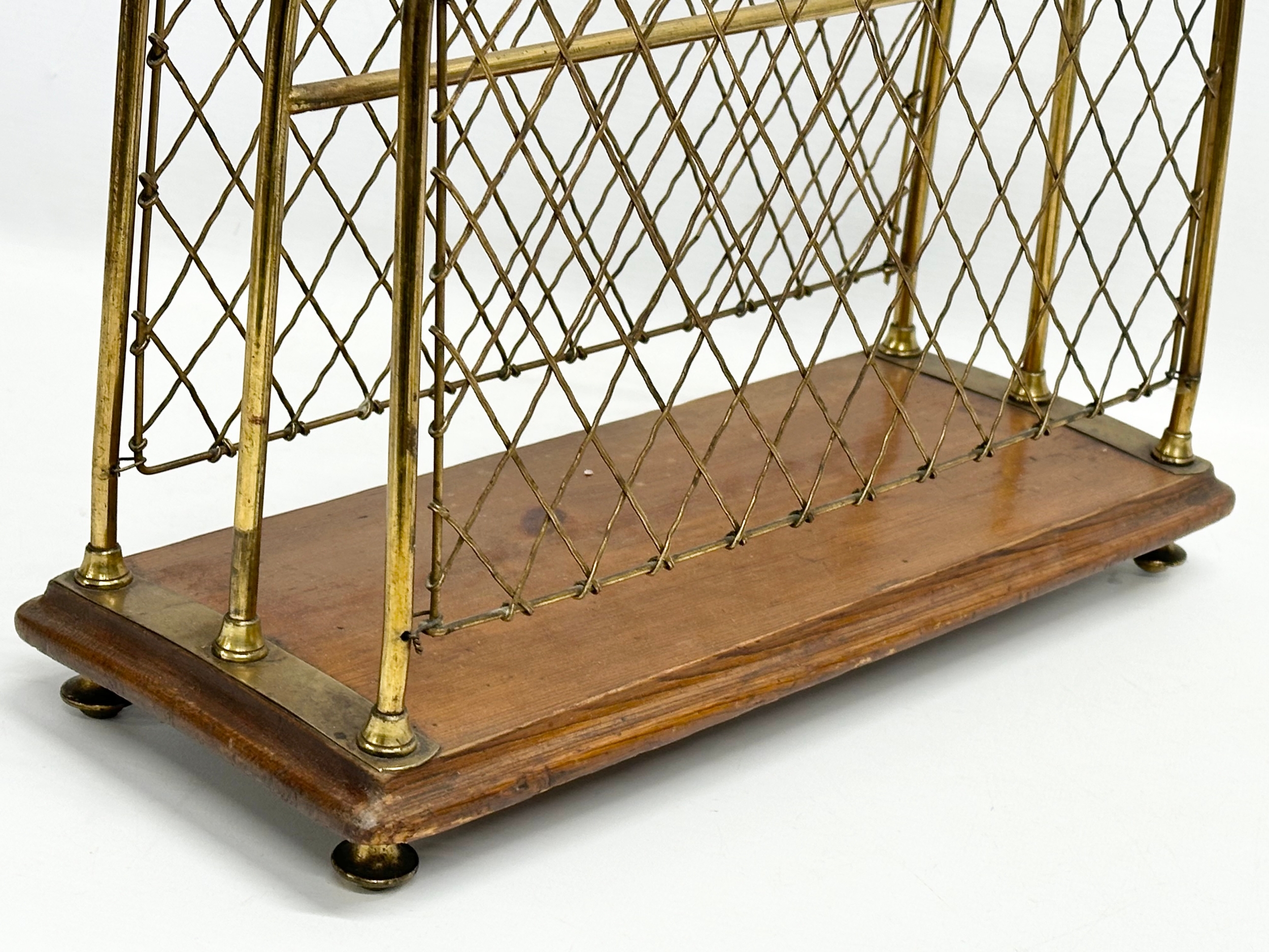 A late Victorian brass and mahogany paper rack/magazine rack. 36x15x37cm - Image 5 of 5