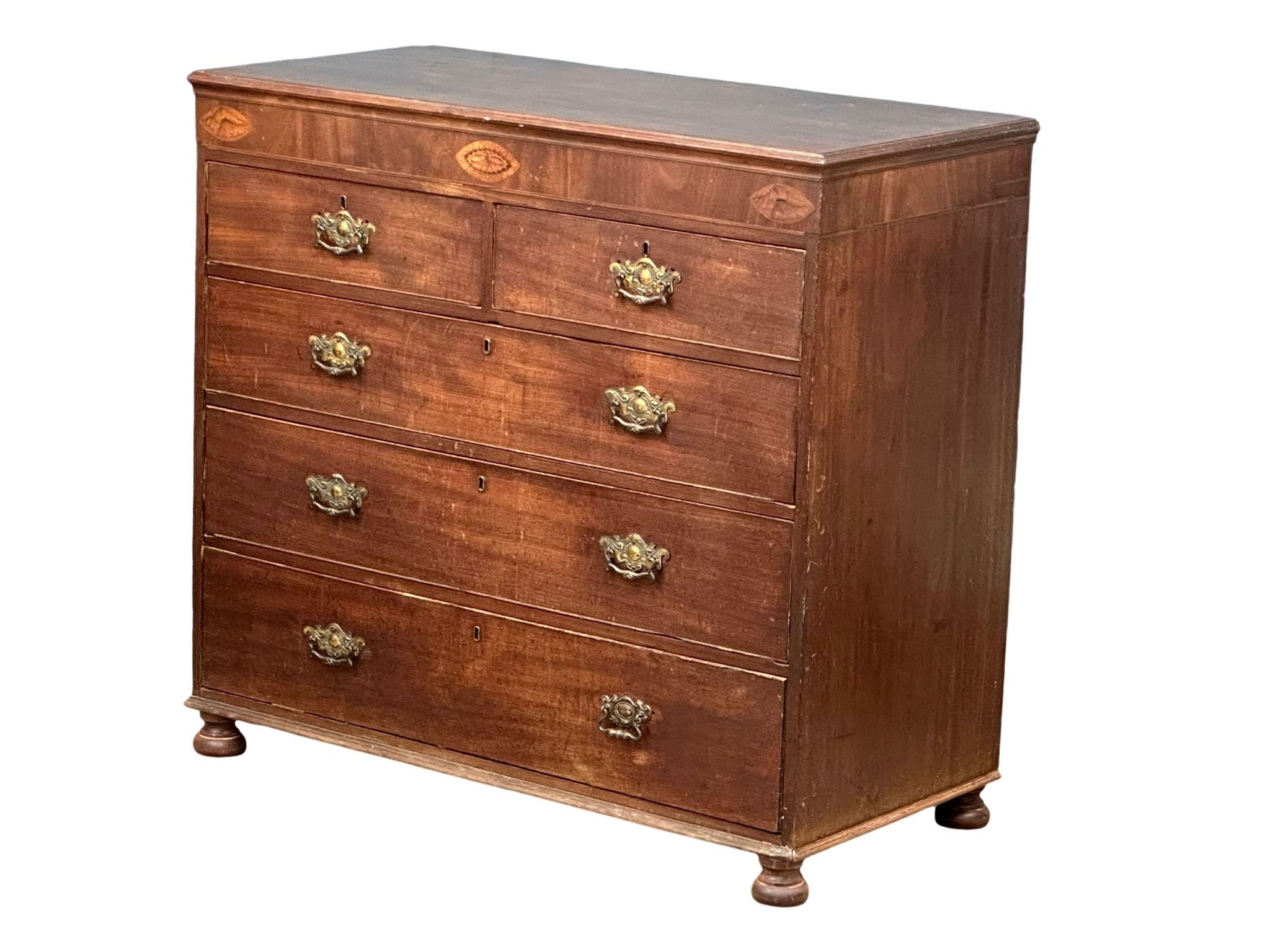 A large late George III Inlaid mahogany chest of drawers, circa 1800-20. 115cm x 55cm x 105cm - Image 6 of 8