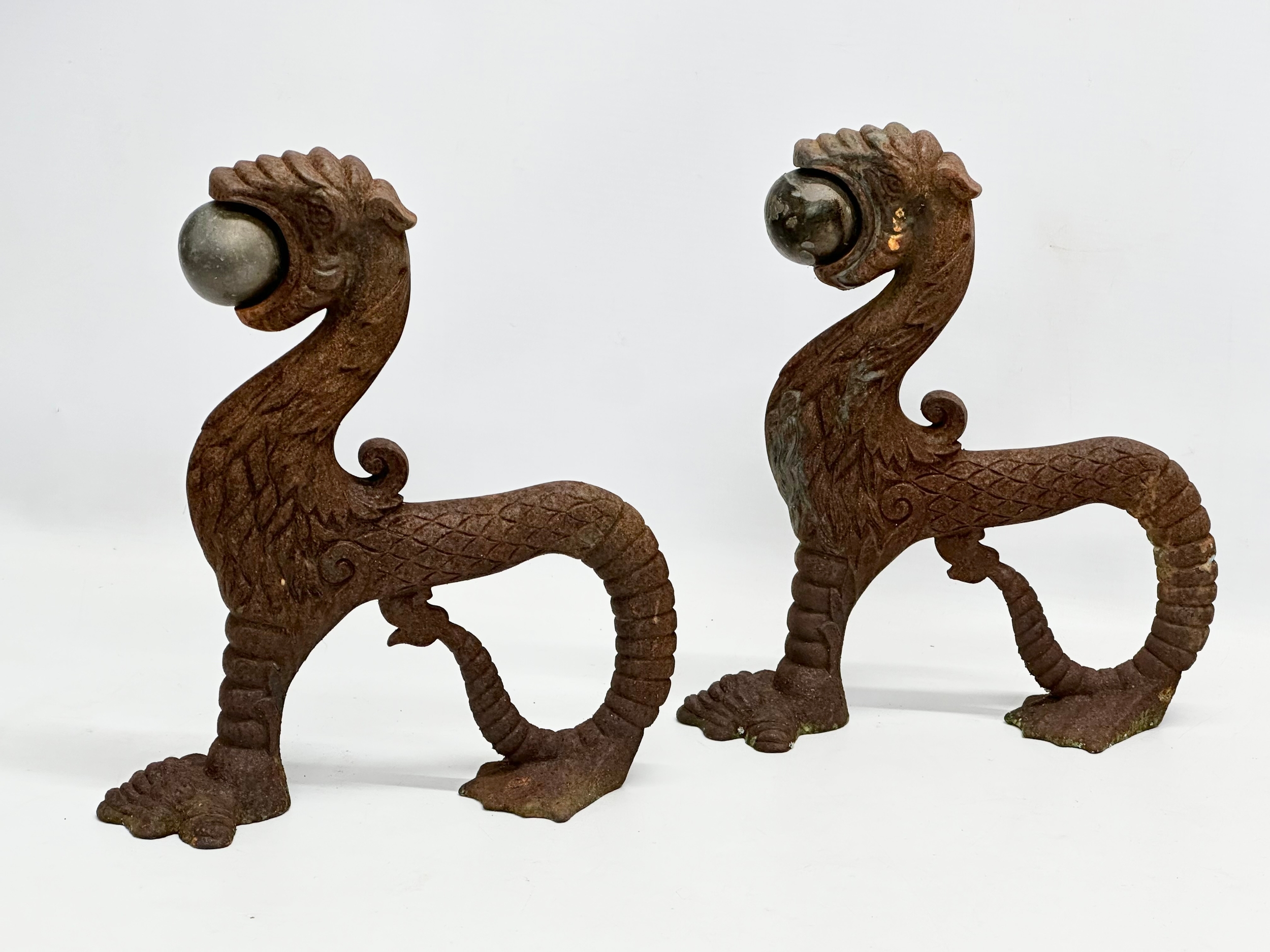A pair of early/mid 19th century cast iron ‘Sea Lion’ andirons. 23x26cm - Image 4 of 8