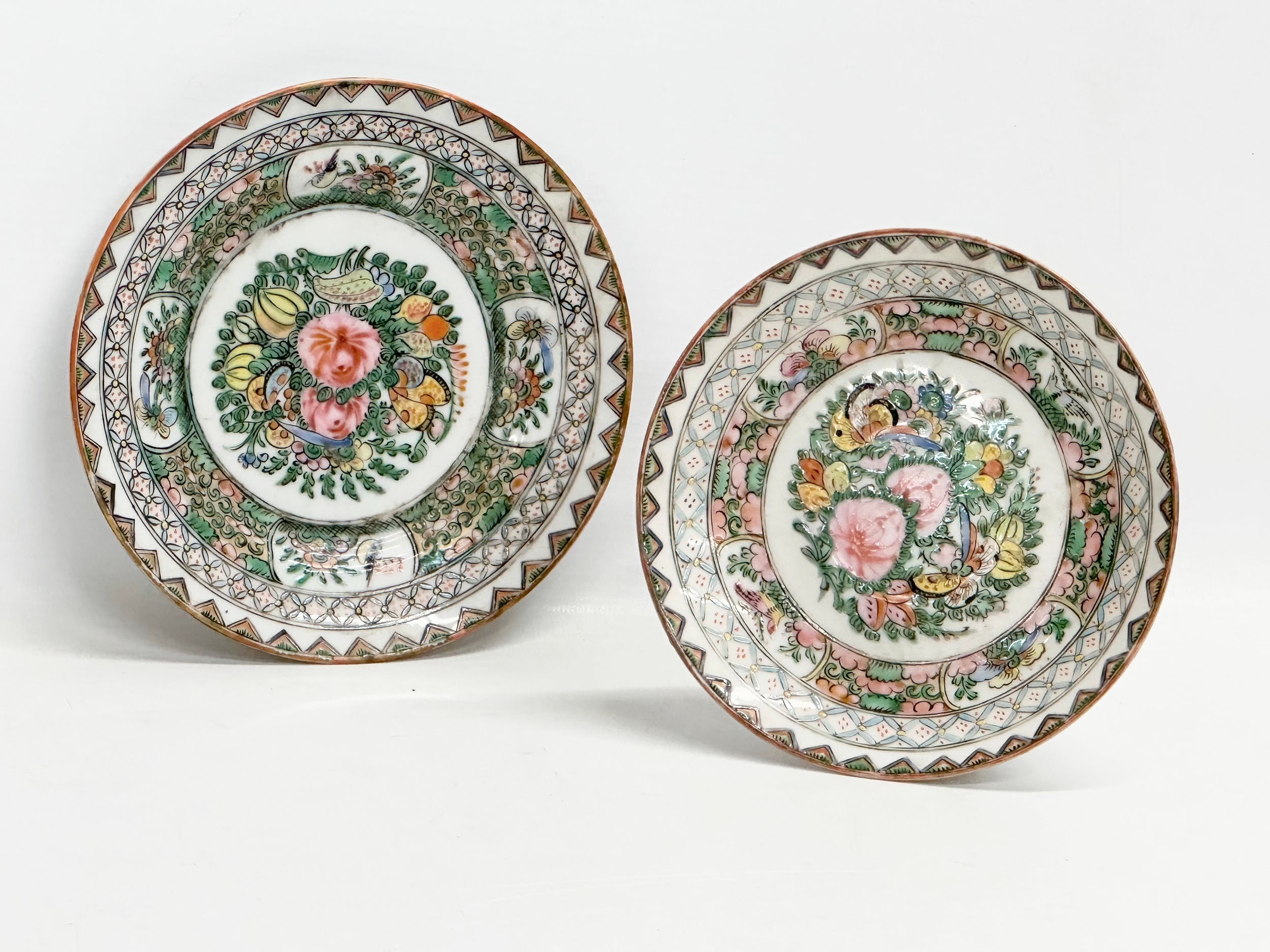 2 mid 19th century Chinese Emperor Xianfeng Rose Medallion saucer plates. 15.5cm. - Image 2 of 5