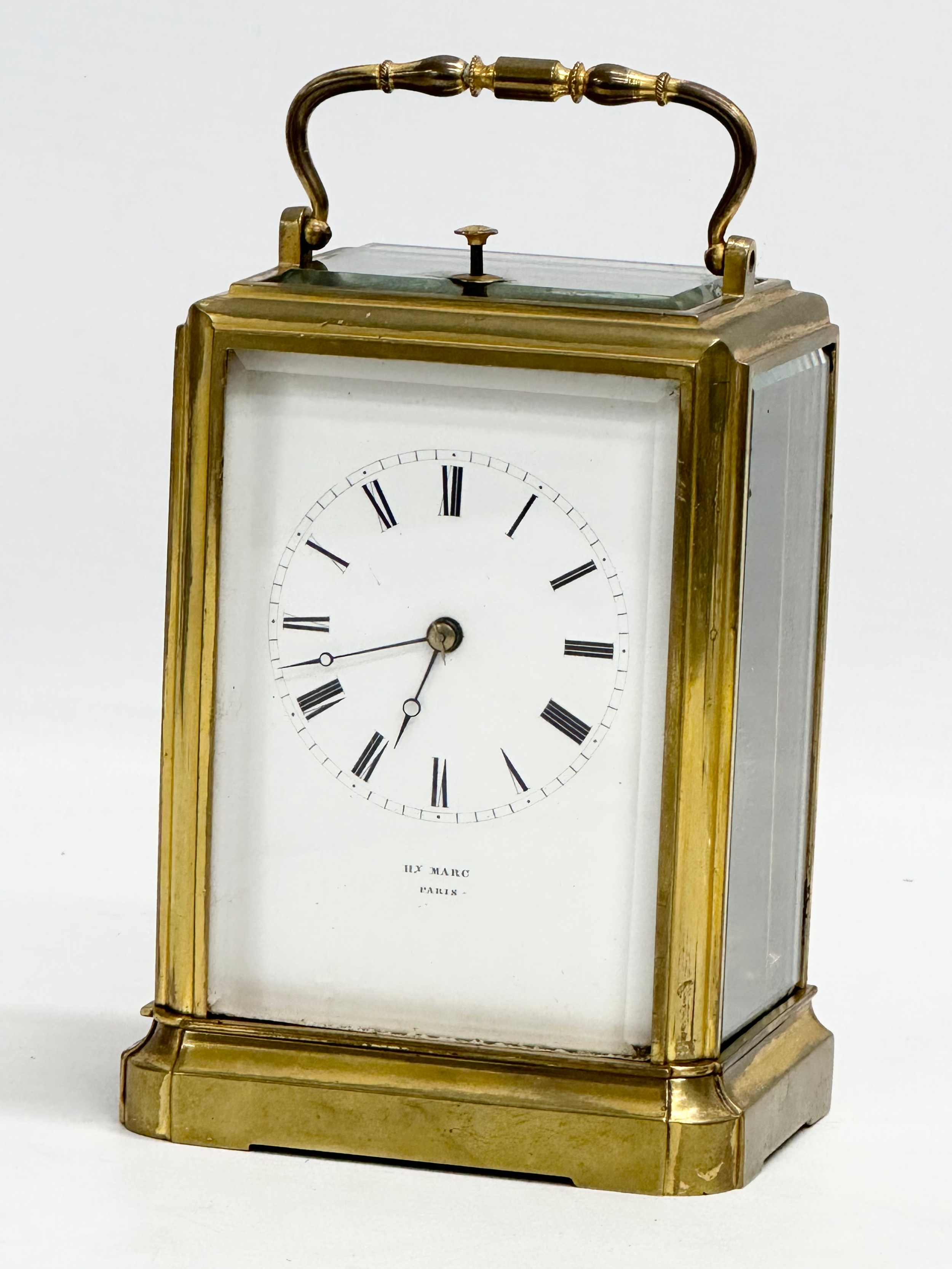 A rare mid 19th century Henry Marc brass Time Repeater Carriage Clock with 4 bevelled glass panels