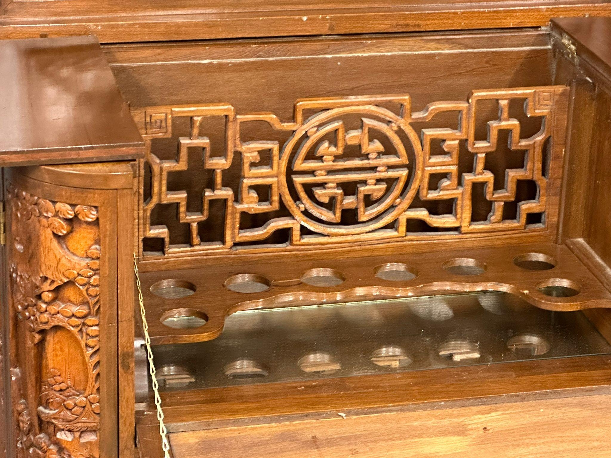 A vintage Chinese style carved teak folding cocktail bar. Closed 91x48x107cm - Image 14 of 14