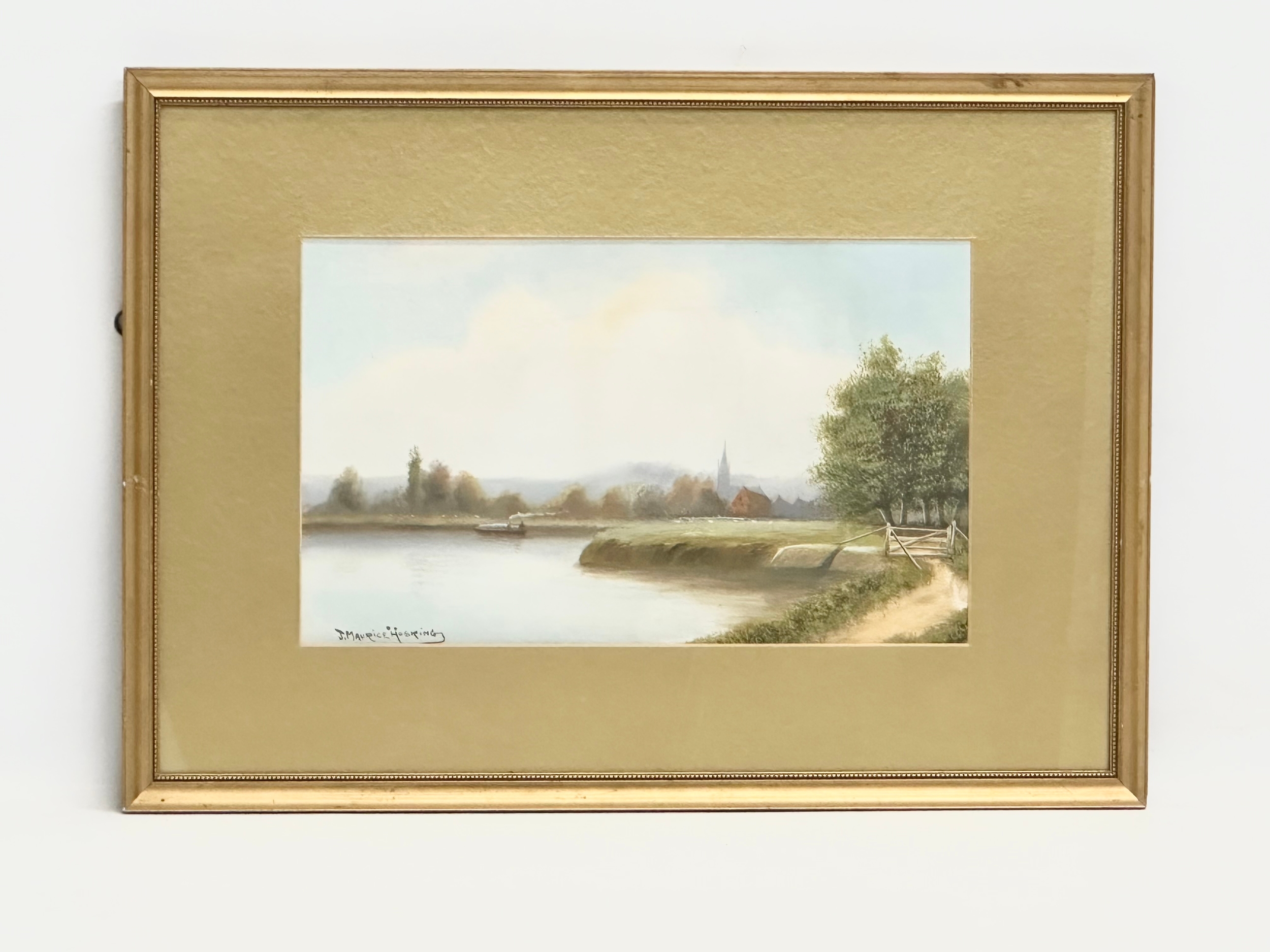 An oil painting by J. Maurice Hosking. 35x21cm. Frame 54x39cm