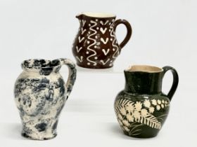 3 early 20th century glazed stoneware creamers/jugs. Salopian Pottery, Wetheriggs Pottery etc.