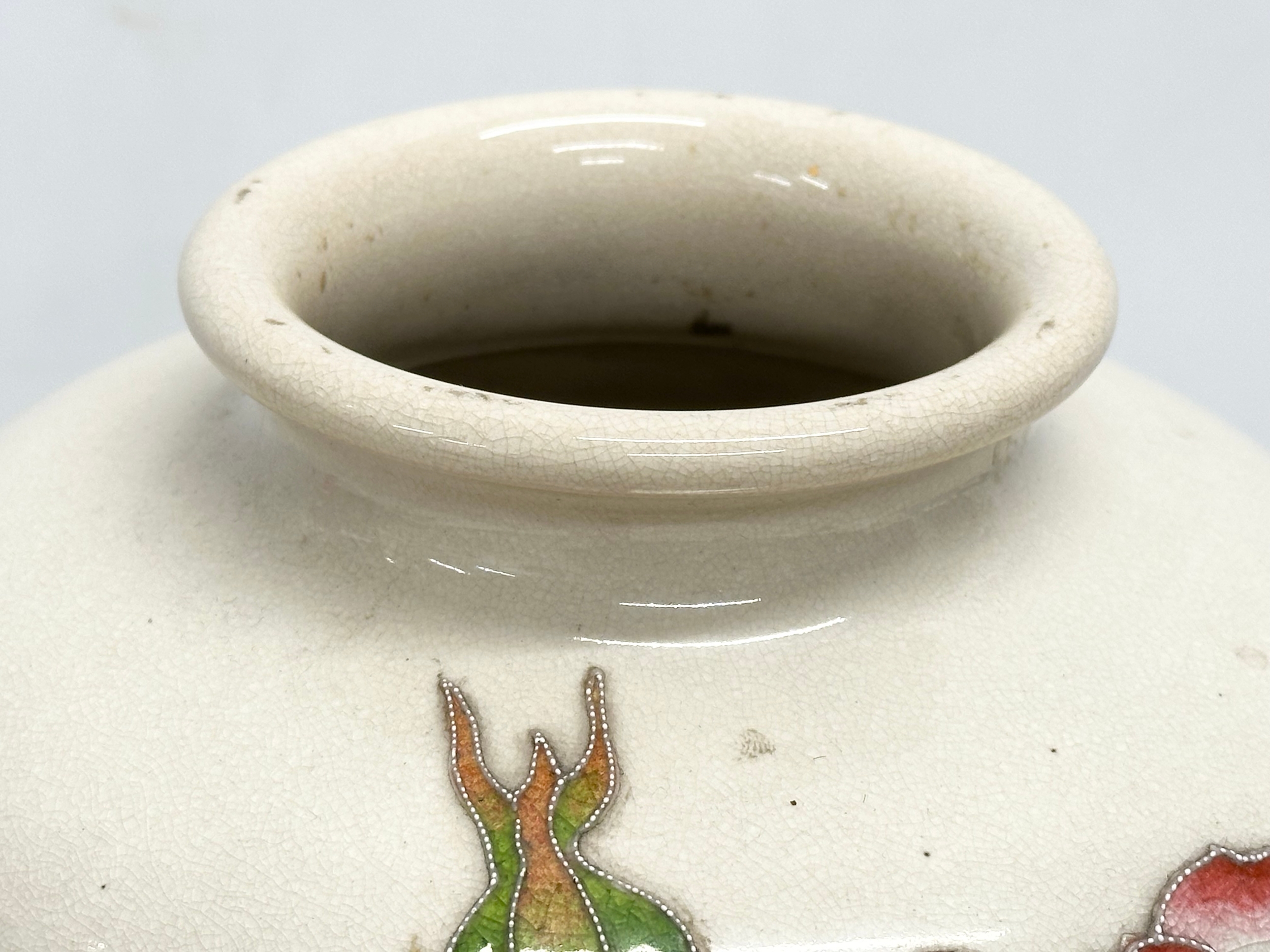 A large crackle glazed pottery vase with enamelled flower decoration. Early/Mid 20th century. - Image 2 of 5