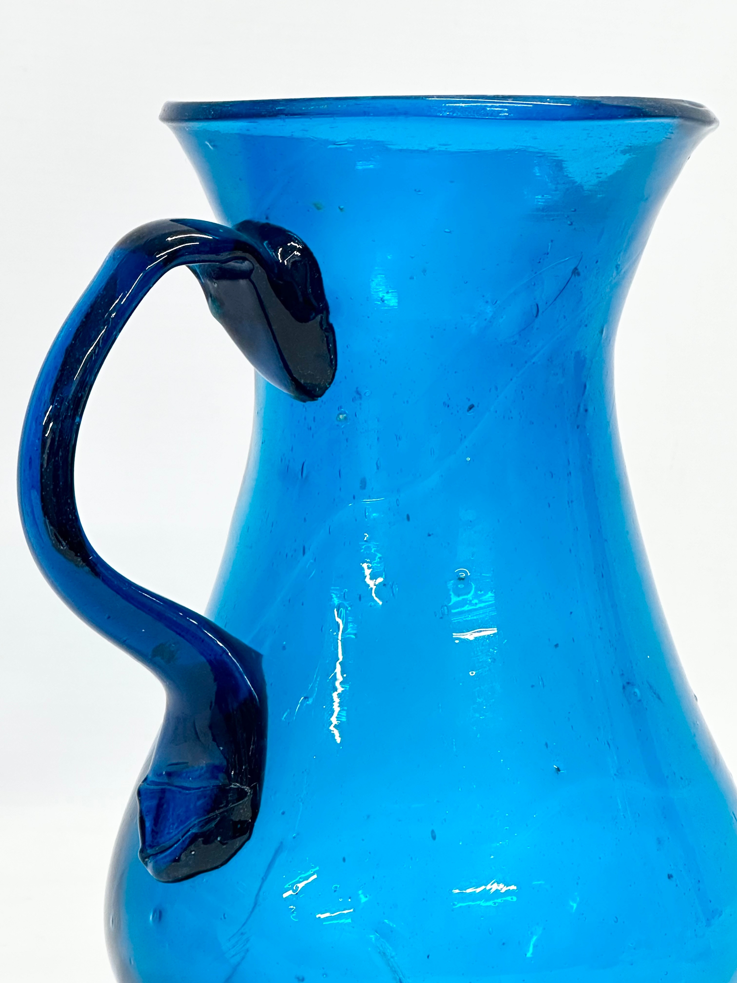 A large late 18th century hand blown Bristol Blue water jug. Circa 1760-1800. 17x14x22cm - Image 5 of 10