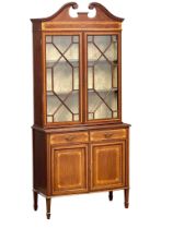 An early 20th Century Sheraton Revival Inlaid mahogany bookcase with 2 drawers