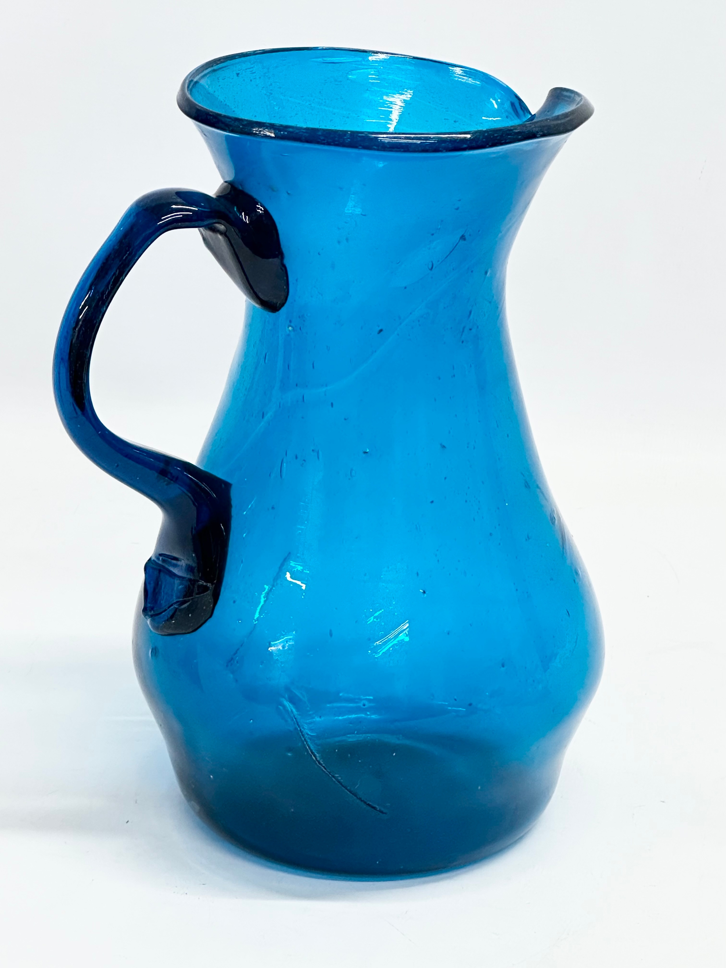 A large late 18th century hand blown Bristol Blue water jug. Circa 1760-1800. 17x14x22cm - Image 4 of 10