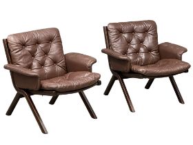 A pair Norwegian Mid Century ‘Uno’ leather armchairs by Ekornes. Possibly designed by Ingmar