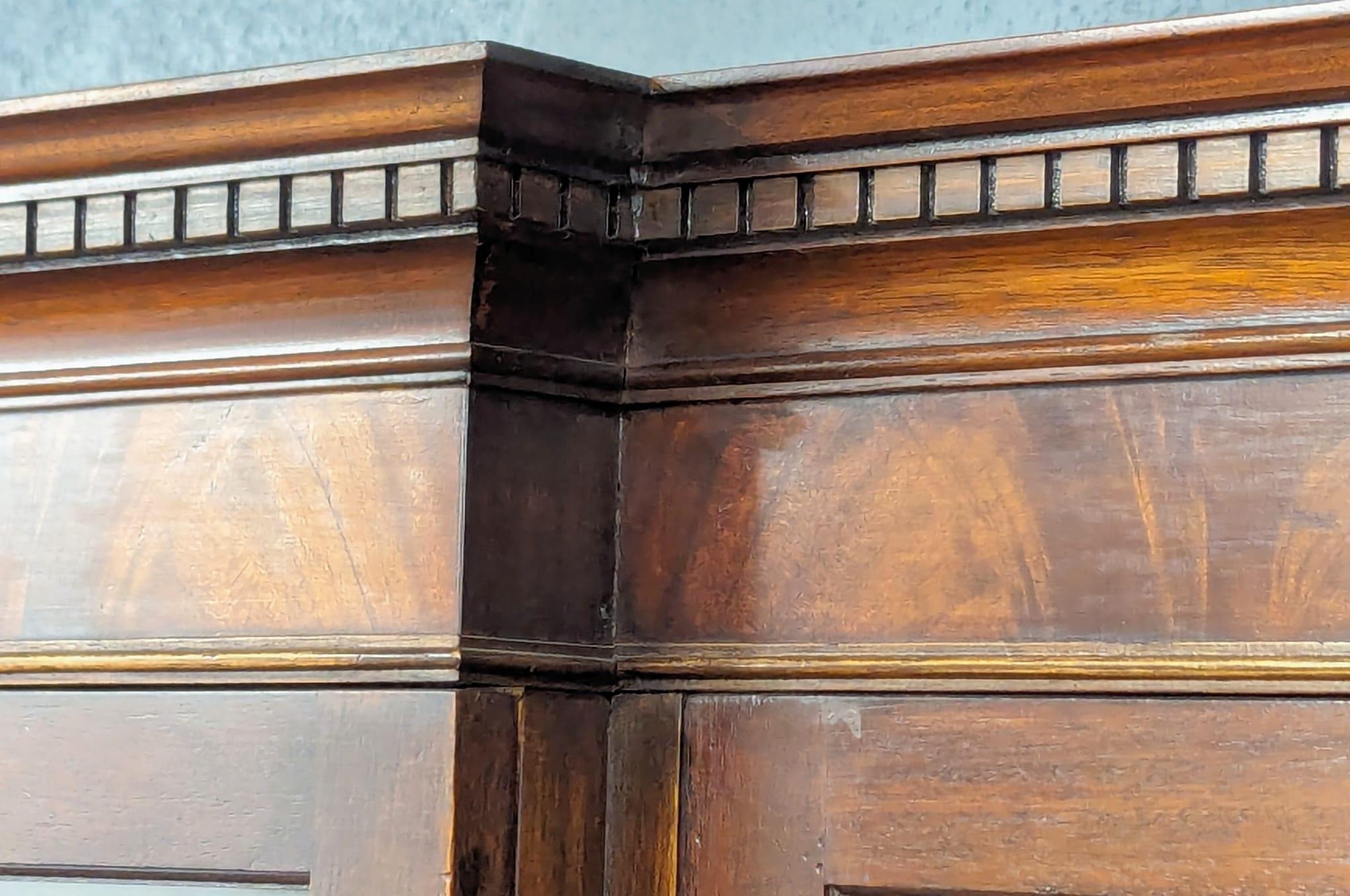 A large Georgian style mahogany secretaire breakfront bookcase with astragal glazed doors and - Image 2 of 10