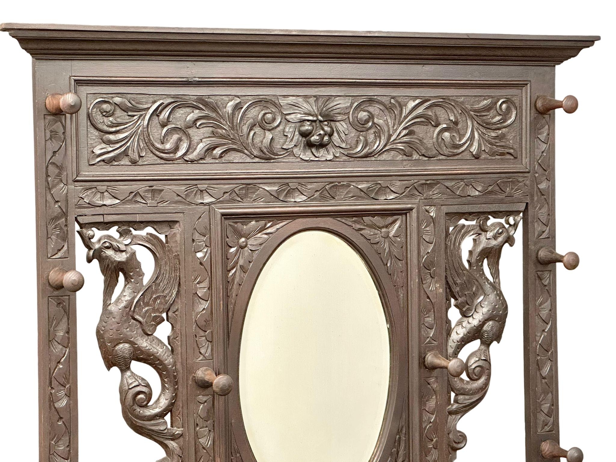 A large 19th century carved oak hallstand. Circa 1860-1880. 120x36x195cm - Image 5 of 5