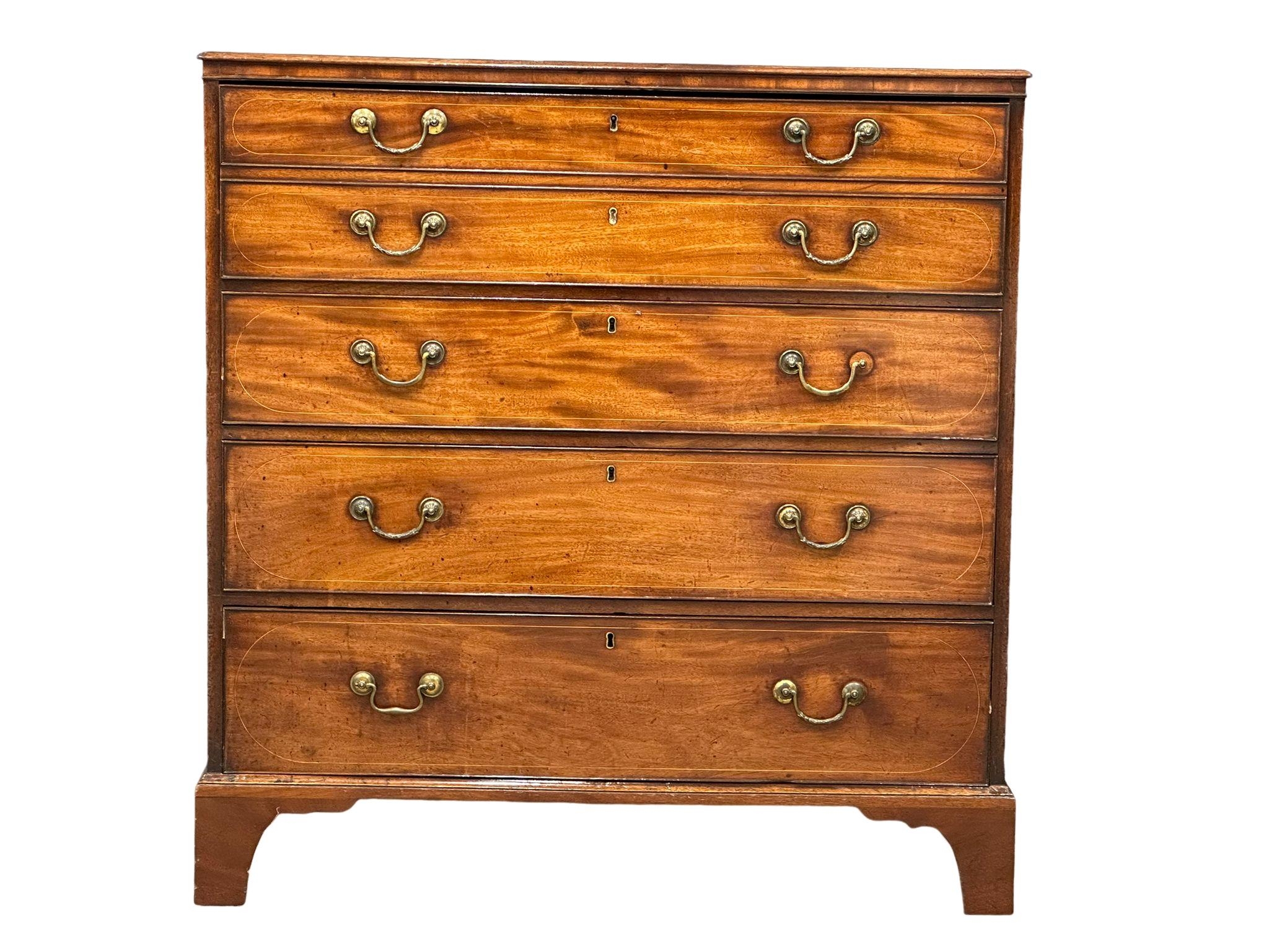 A good quality George III inlaid mahogany secretaire chest of drawers with original brass drop - Image 2 of 12