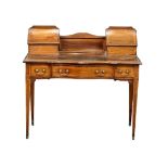 An early 20th century Sheraton Revival inlaid mahogany writing desk with leather top and 3