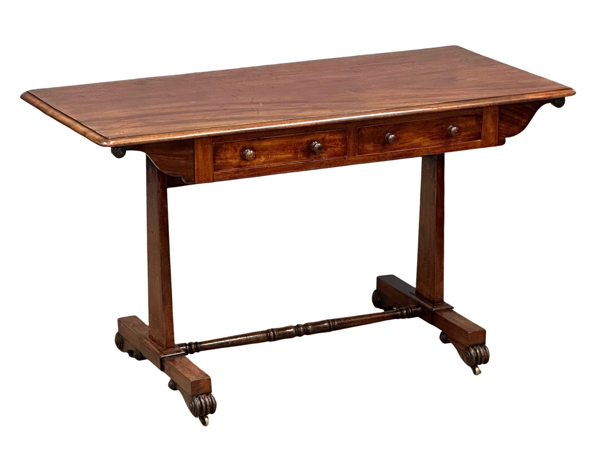 A William IV mahogany double sided library table/sofa table with 2 drawers at front and stretcher - Image 8 of 9