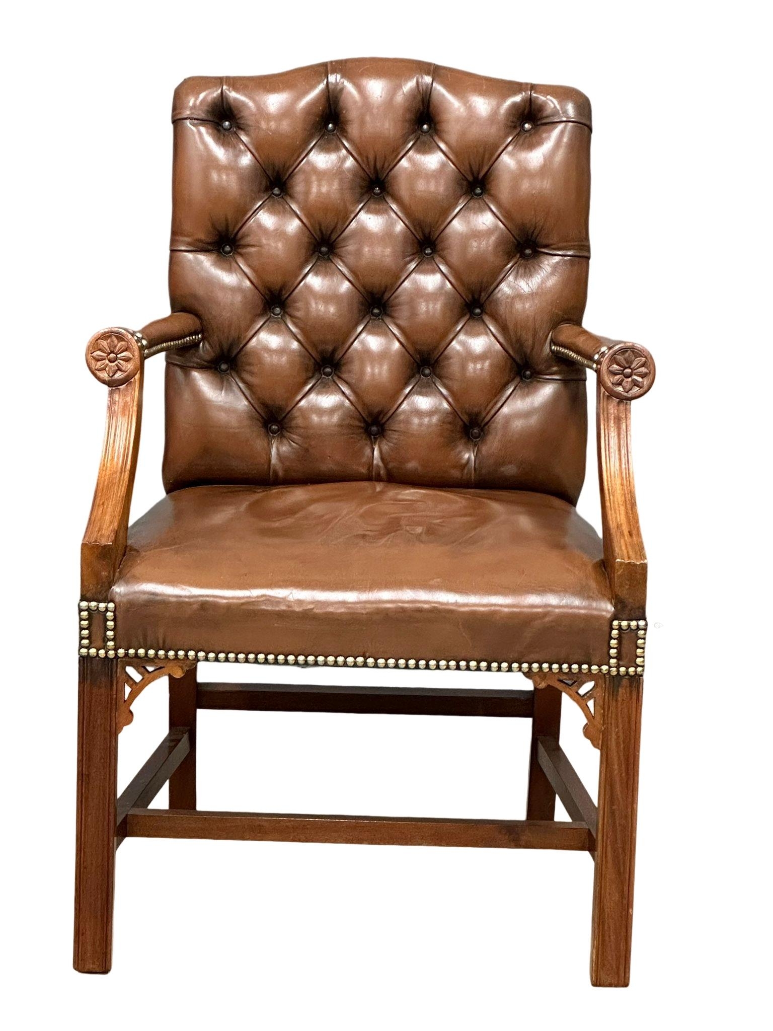 An 18th Century style deep button leather armchair with brass studs. In the Gainsborough/Chinese - Image 14 of 16