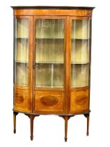 A large Edwardian inlaid mahogany bow front display cabinet. 115x35x176cm