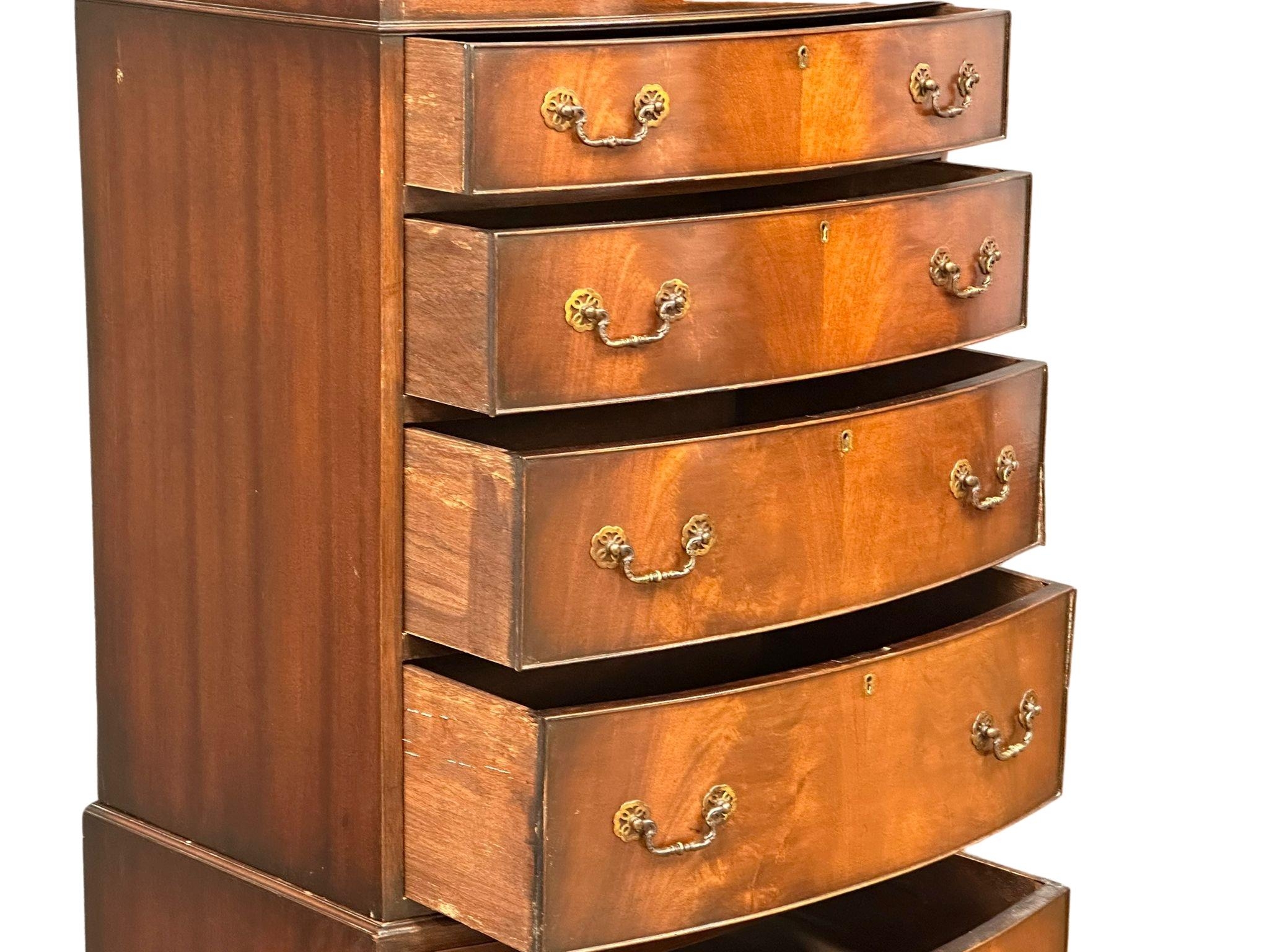 An early 20th Century George III style mahogany bow front tallboy chest on chest with brushing - Image 9 of 10