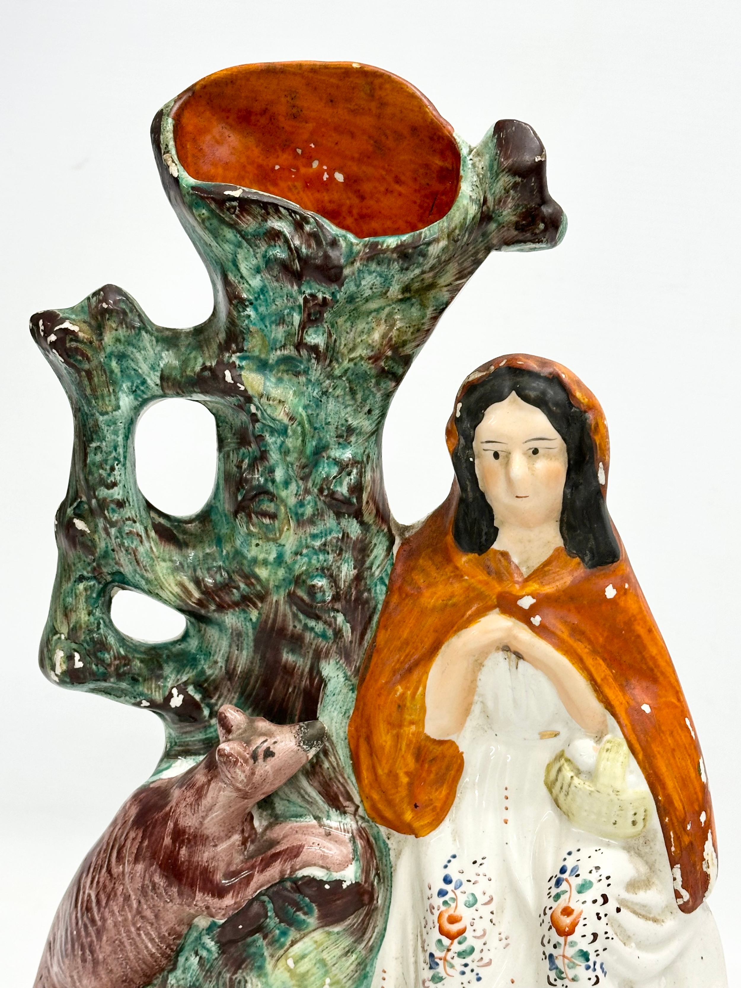 A large mid 19th century Staffordshire ‘Little Red Riding Hood’ spill vase. 20x33.5cm - Image 2 of 4