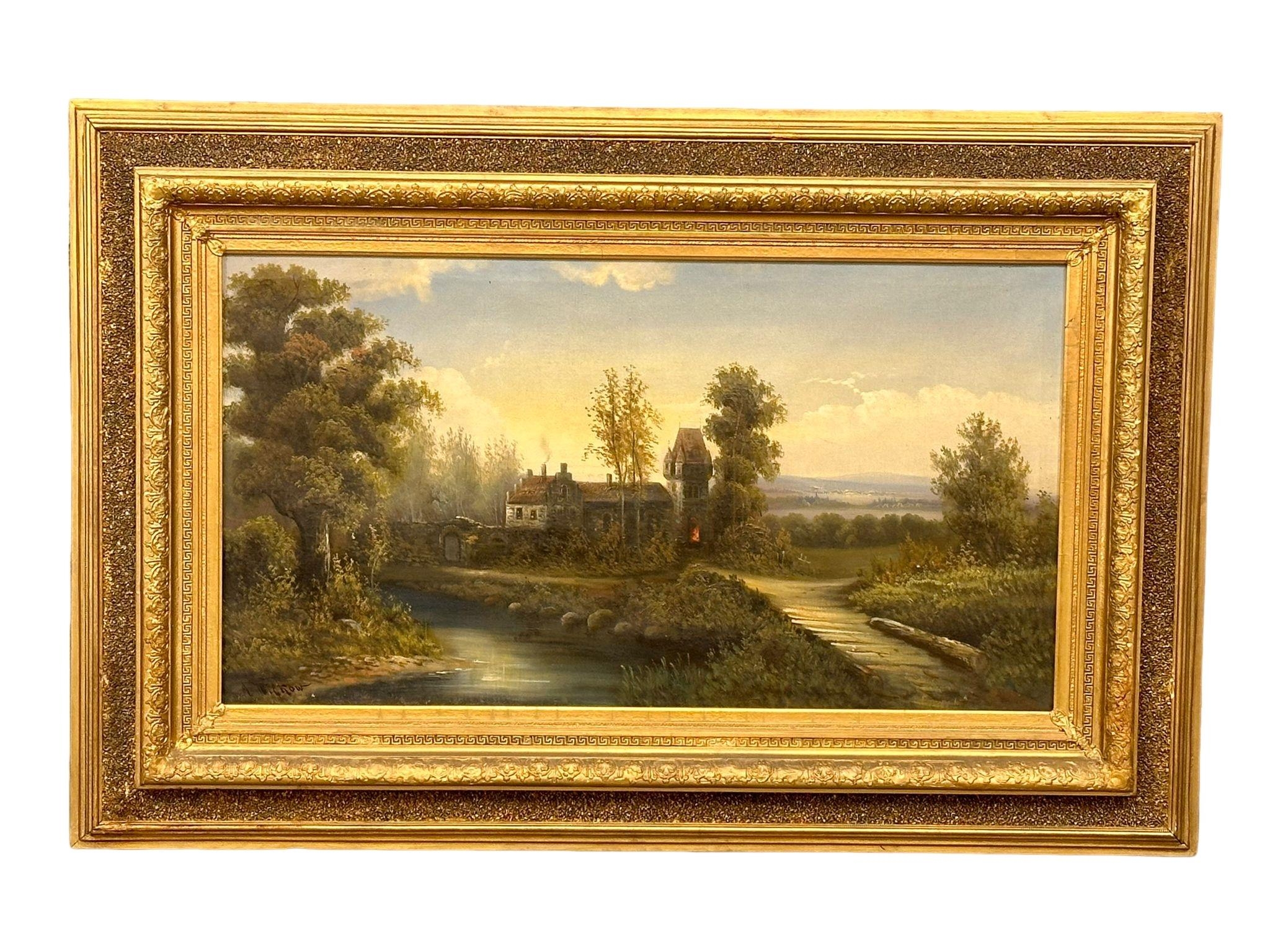 A large 19th century oil painting on canvas by A. Wilkow. Poland. 92x50cm. Frame 125x82cm