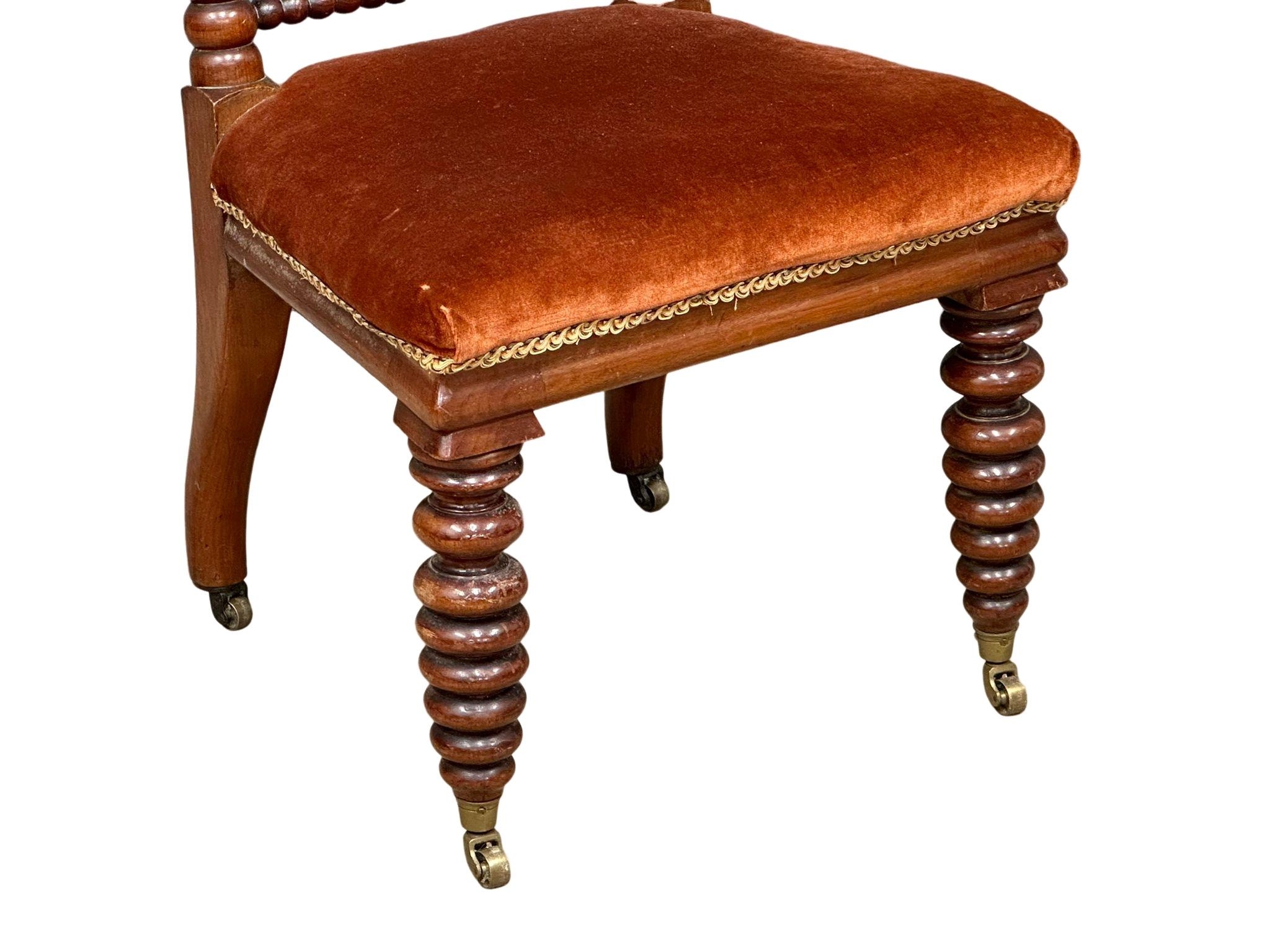 A Victorian walnut Bobbin Turn side chair on brass cup casters, circa 1850-70s. - Image 2 of 3