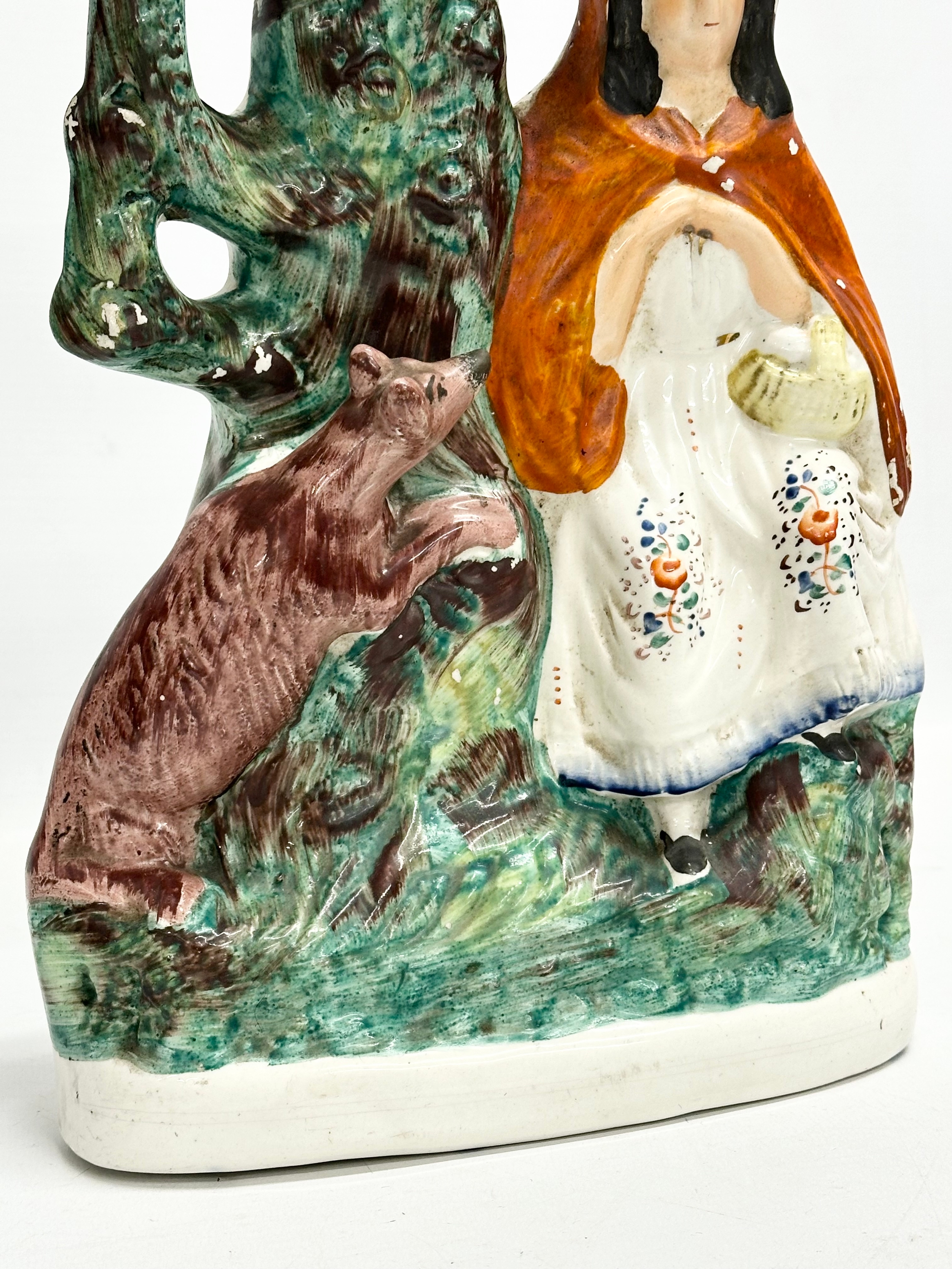 A large mid 19th century Staffordshire ‘Little Red Riding Hood’ spill vase. 20x33.5cm - Image 3 of 4