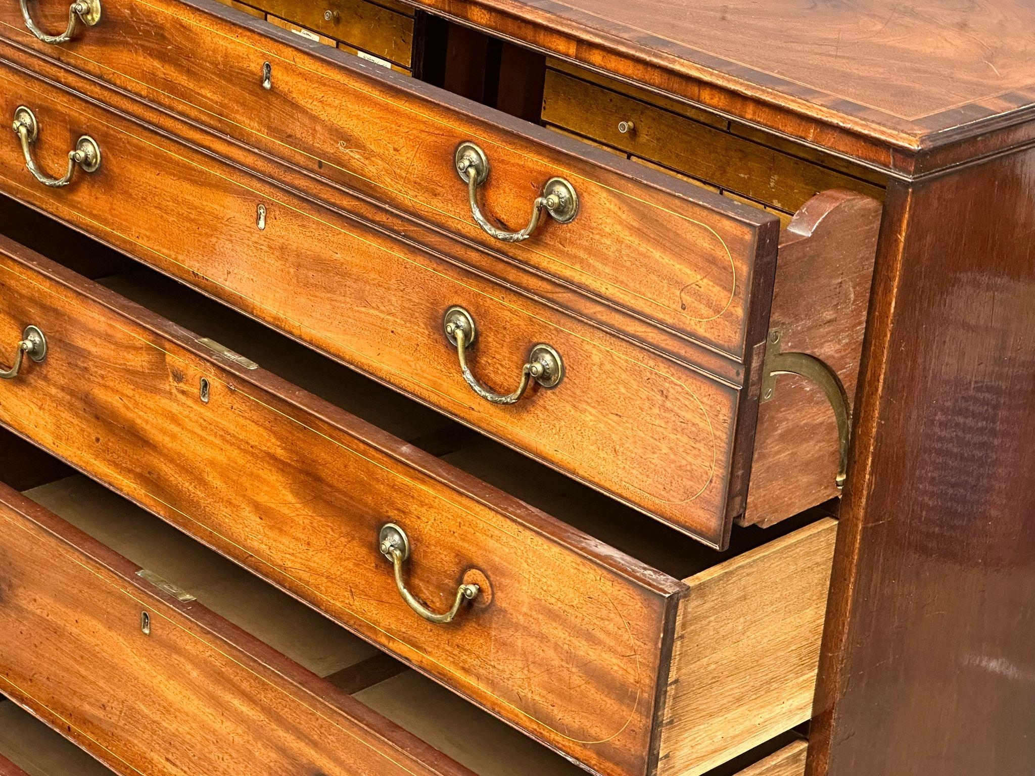 A good quality George III inlaid mahogany secretaire chest of drawers with original brass drop - Image 11 of 12