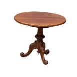 A small Victorian pedestal table/lamp table, on cabriole legs. 56cm x 47cm