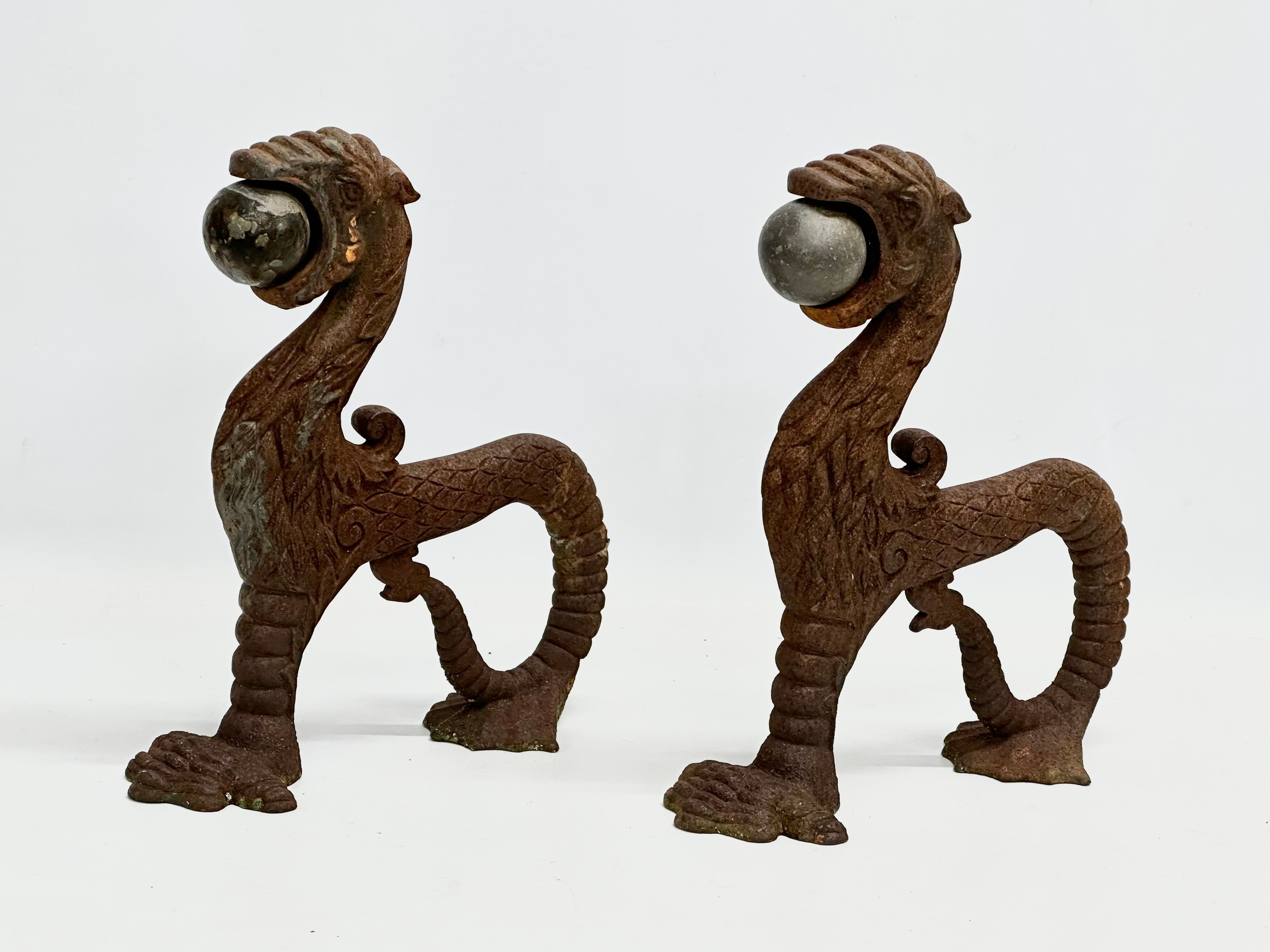 A pair of early/mid 19th century cast iron ‘Sea Lion’ andirons. 23x26cm - Image 8 of 8