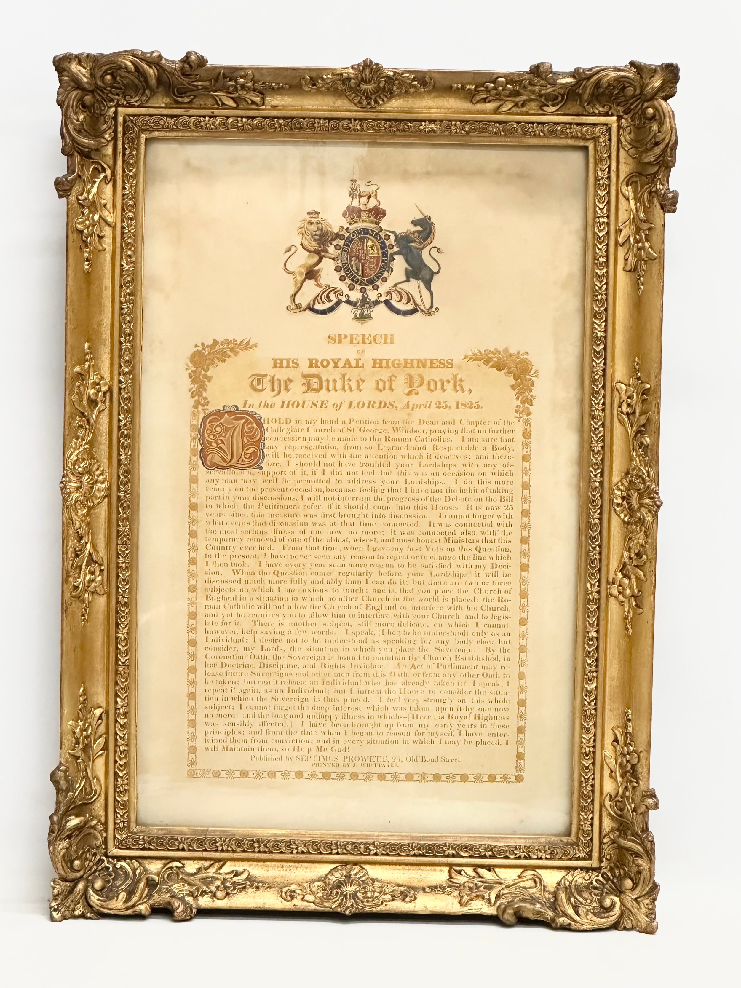 An early 19th century Speech of His Royal Highness Prince Frederick The Duke of York, in the House - Image 10 of 12