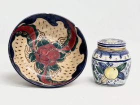 An early 20th century glazed Islamic style bowl and jar. M.M Mhor, 1926. Morar, 1936, 25a. Bowl