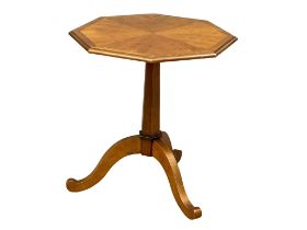 A French Cherrywood pedestal table by Grange, with Segmented Starburst top. 58c58x64cm