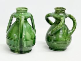 2 early 20th century Belgian glazed 3 handled pots. Circa 1900-1930. 15x18cm