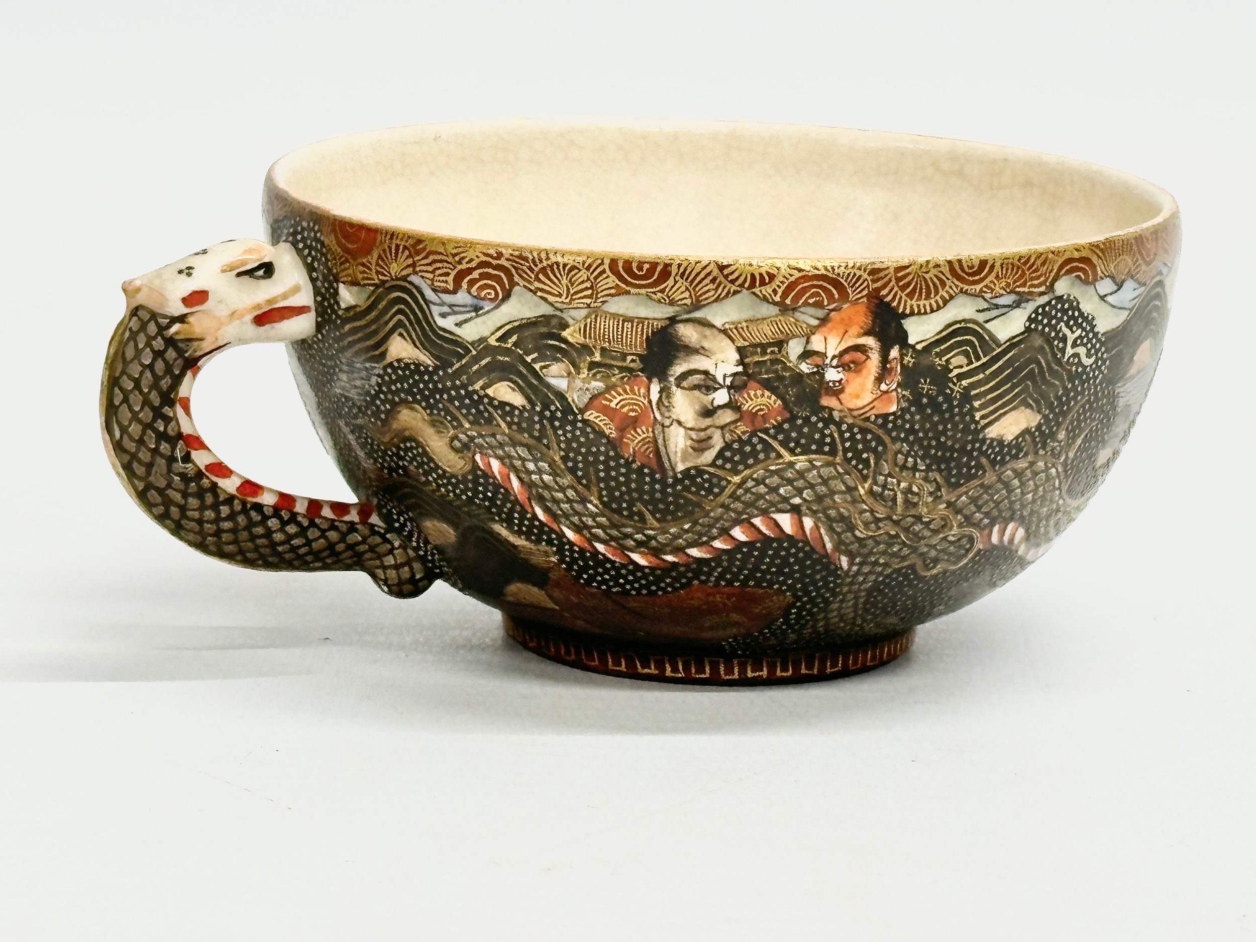 A rare late 19th century Japanese Meiji period cup and saucer by Satsuma. Red and gold mark. - Image 7 of 12