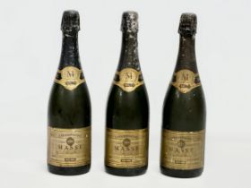 3 bottles of vintage Masse Pere Et Fils champagne. Brut Reims.