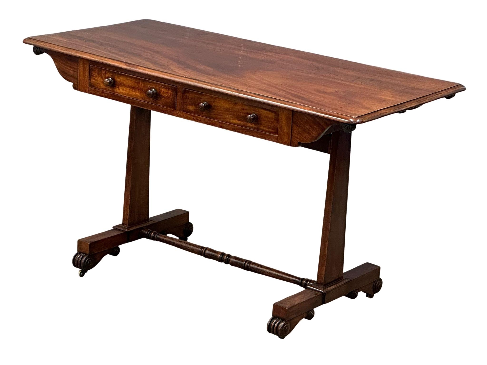 A William IV mahogany double sided library table/sofa table with 2 drawers at front and stretcher - Image 2 of 9