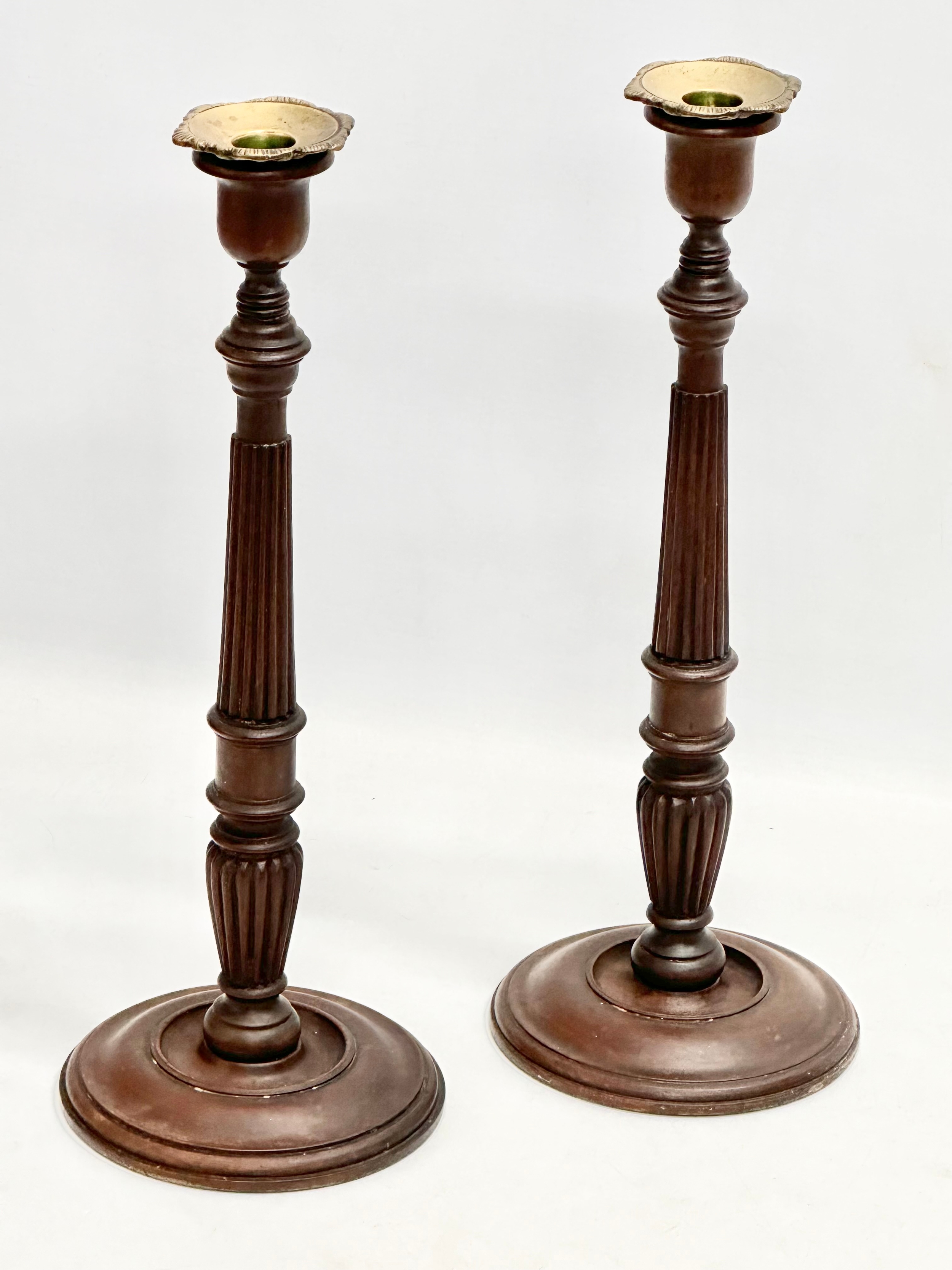 A pair of large excellent quality late 19th century George III style mahogany candlesticks. Circa - Image 2 of 9