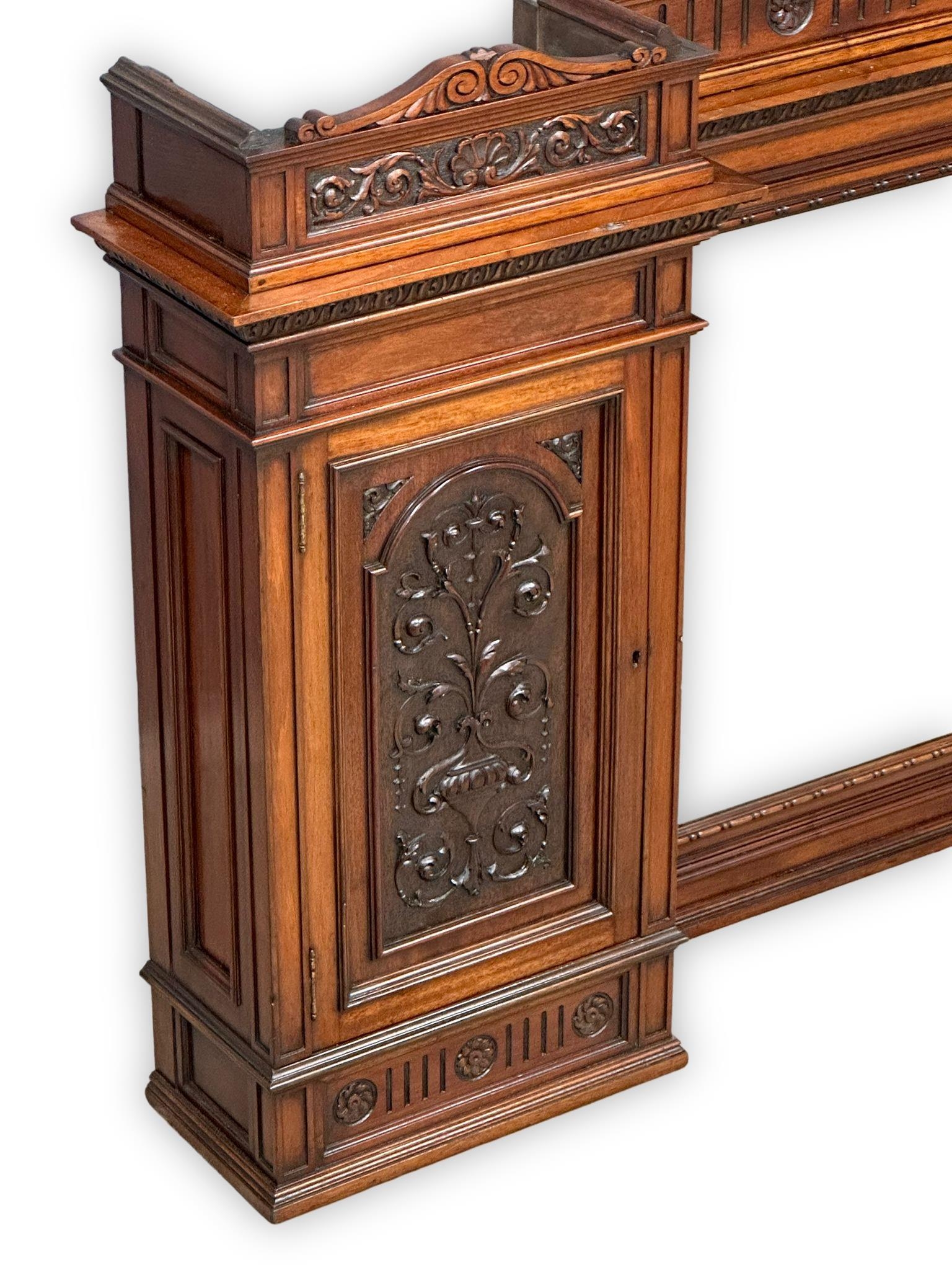 A large late Victorian carved walnut mirror back over-mantle/wall hanging cabinet. Circa 1880. - Image 3 of 5