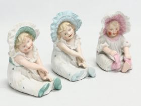 3 late 19th century Heubach bisque baby figurines. 10x14cm