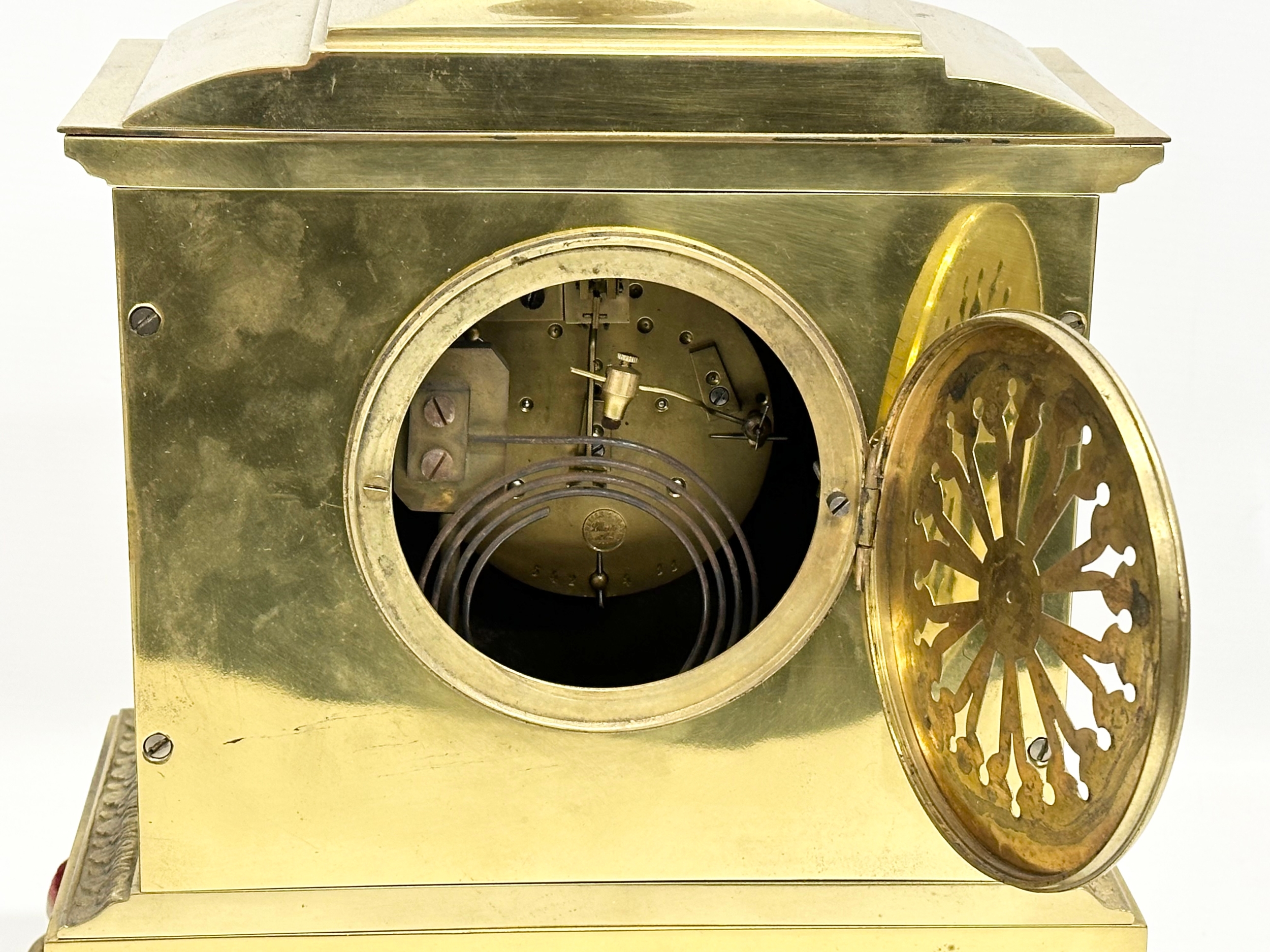A late 19th century French brass mantle clock on stand. L. Marti Medaille D’Argent 1889. With key - Image 8 of 9