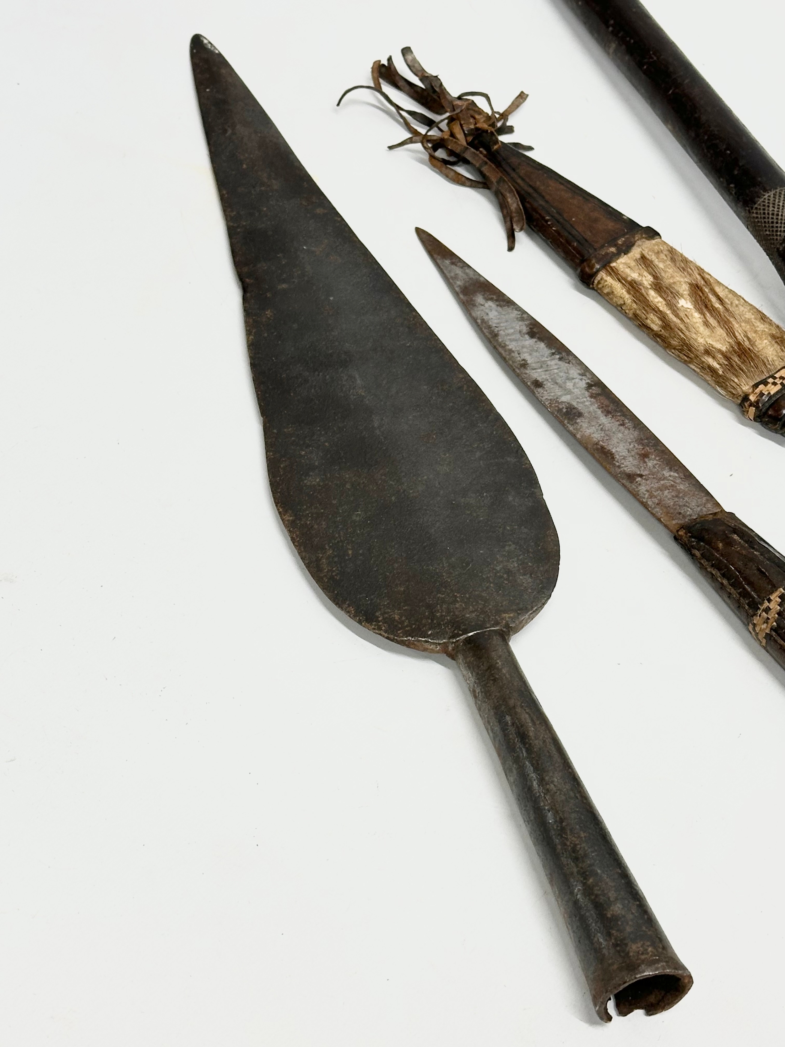 Late 19th/early 20th century African Tribal weapons. A spear head 47.5cm. - Image 5 of 9