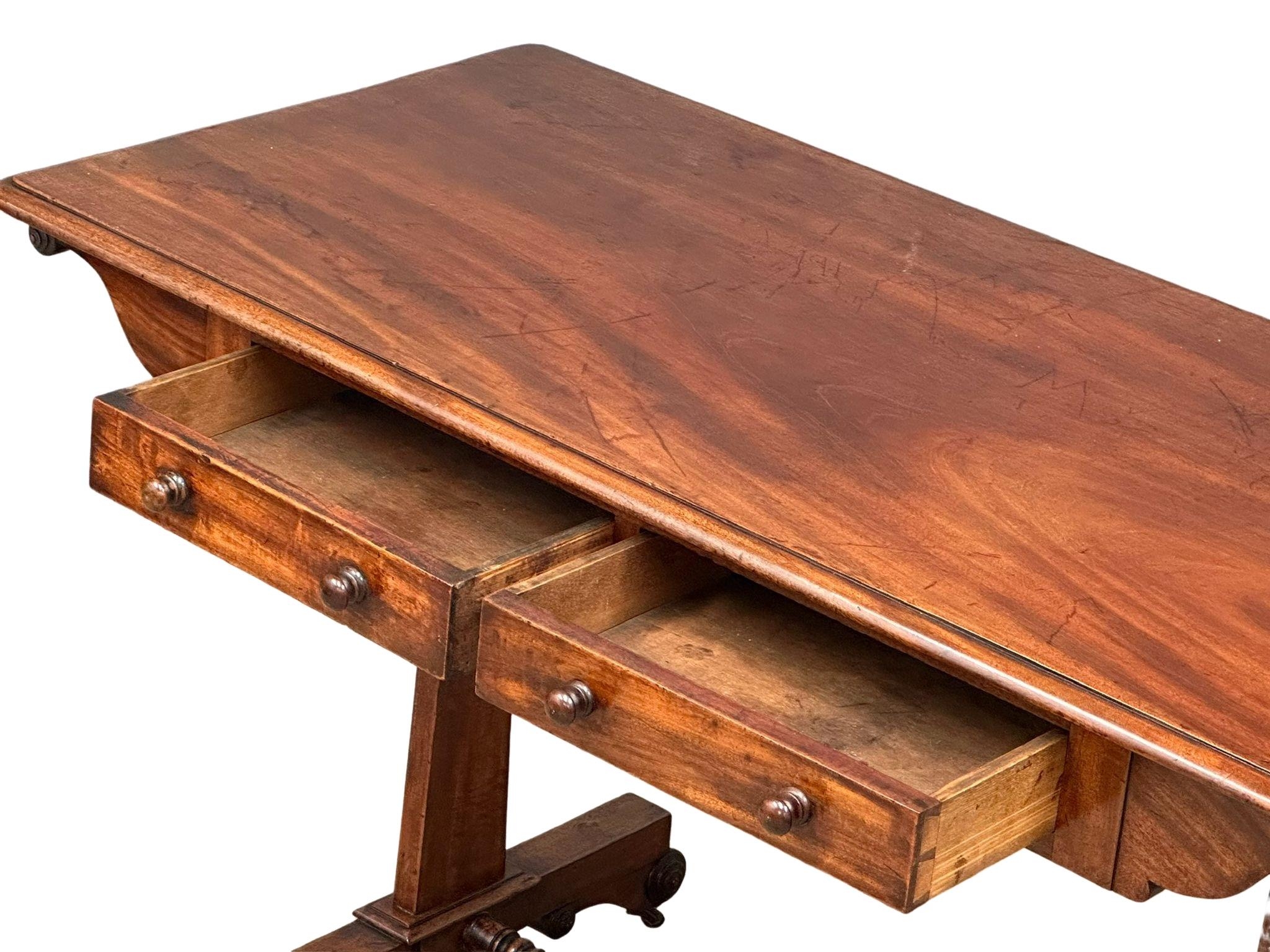 A William IV mahogany double sided library table/sofa table with 2 drawers at front and stretcher - Image 6 of 9