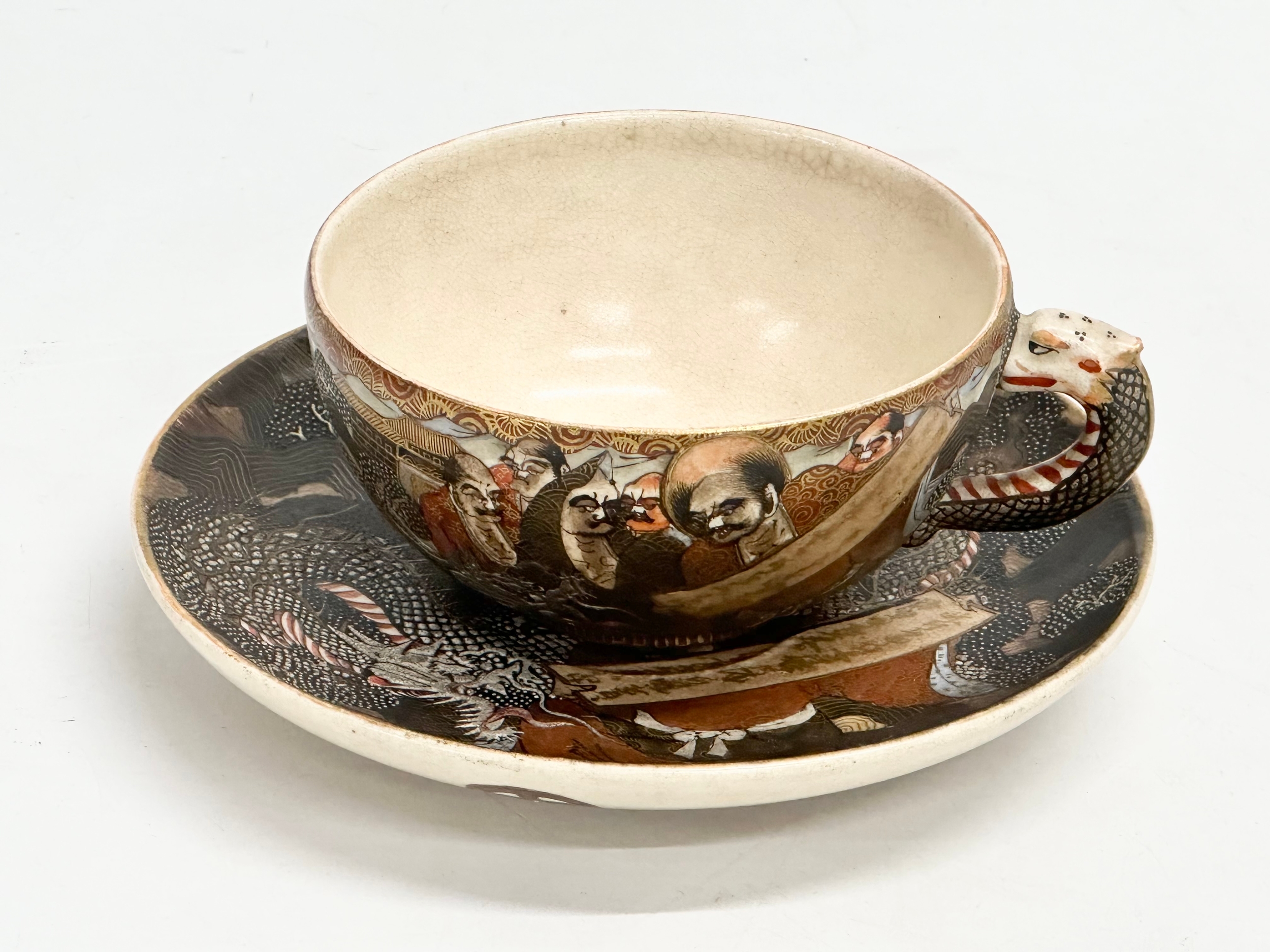 A rare late 19th century Japanese Meiji period cup and saucer by Satsuma. Red and gold mark. - Image 5 of 12