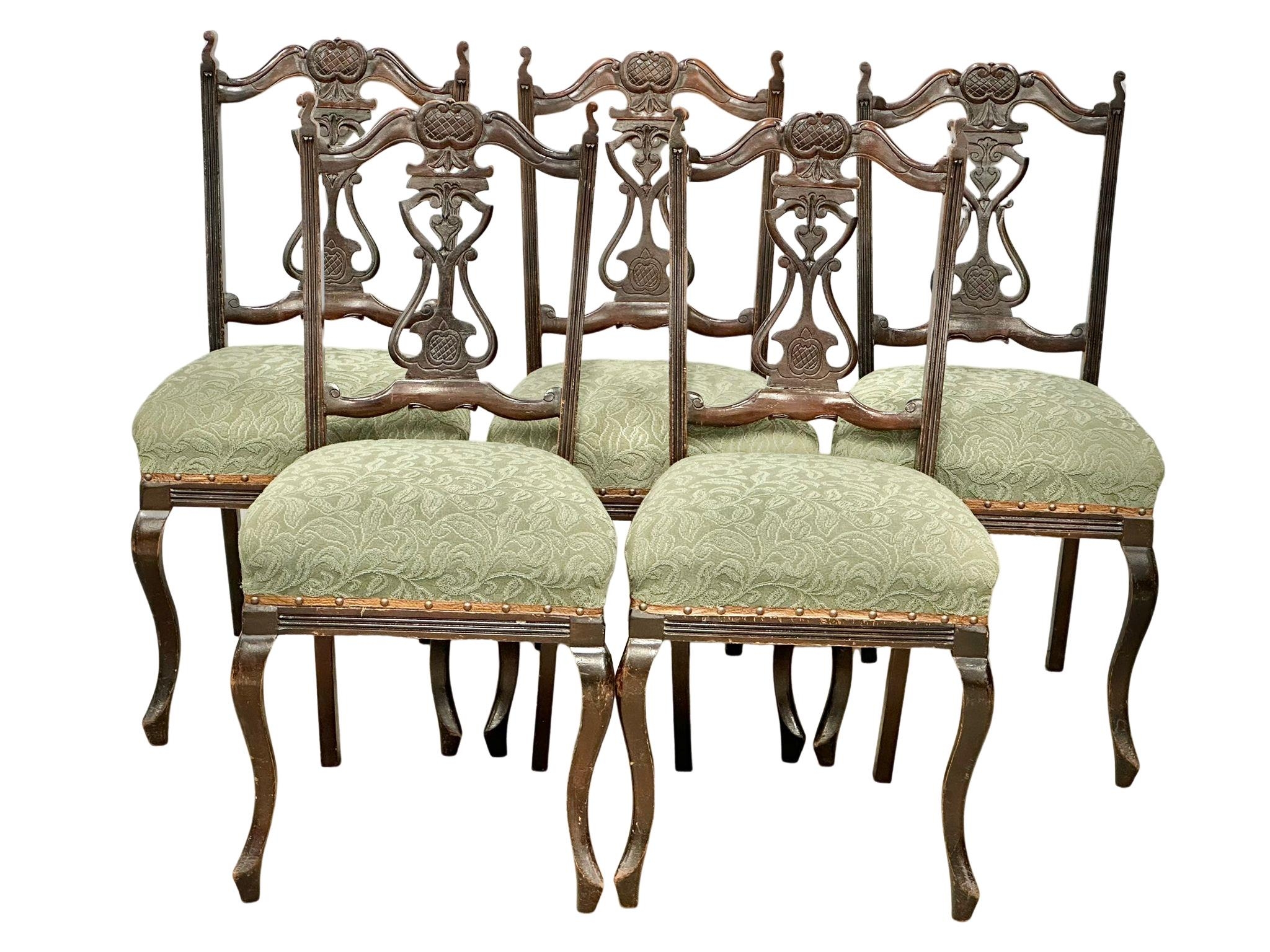 A set of 5 Edwardian mahogany framed parlour chairs/dining chairs