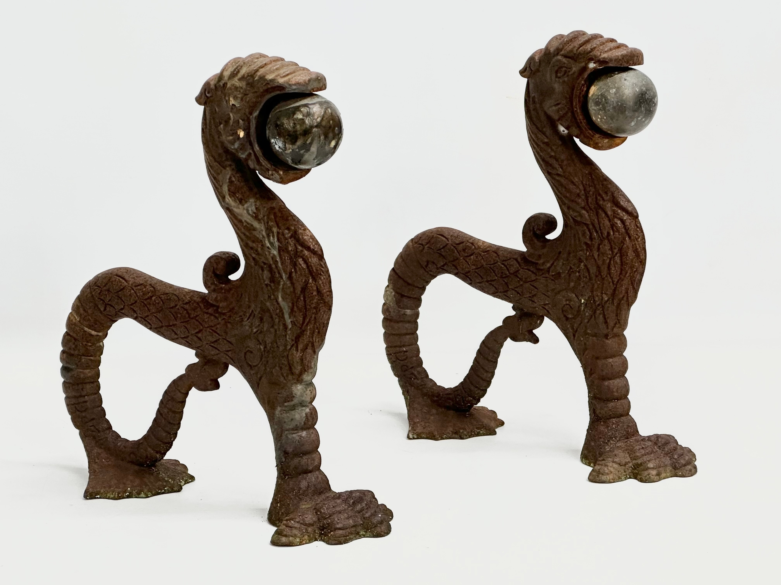 A pair of early/mid 19th century cast iron ‘Sea Lion’ andirons. 23x26cm - Image 6 of 8