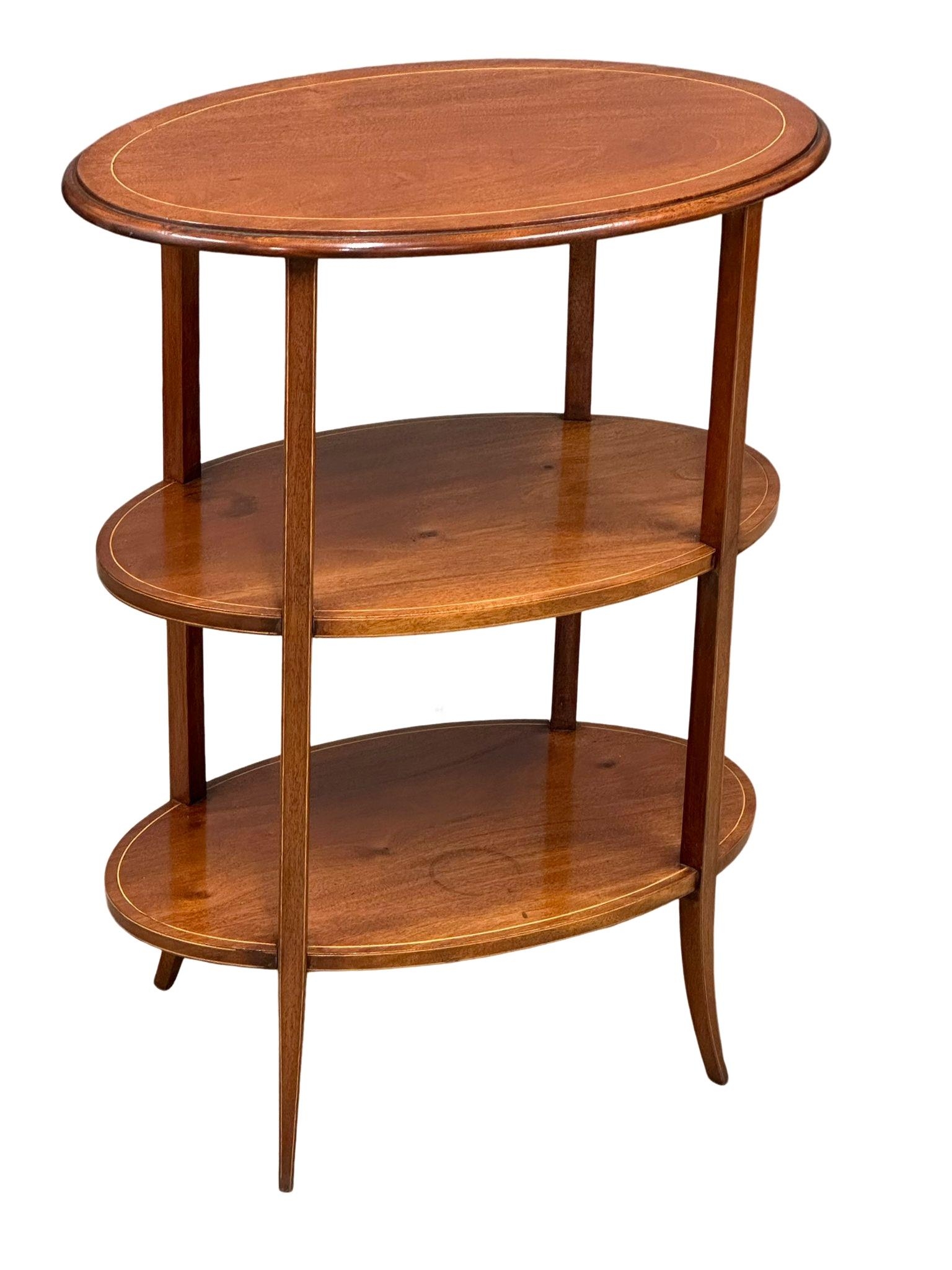 An Edwardian Inlaid 3 tier whatnot/side table on splayed feet. 58cm x 36cm x 76cm - Image 2 of 8