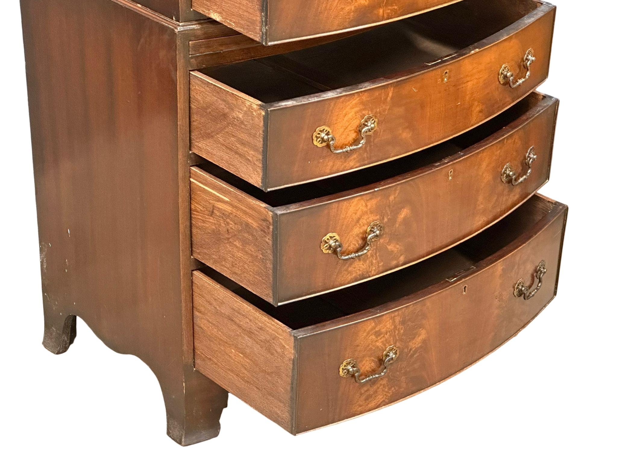 An early 20th Century George III style mahogany bow front tallboy chest on chest with brushing - Image 8 of 10