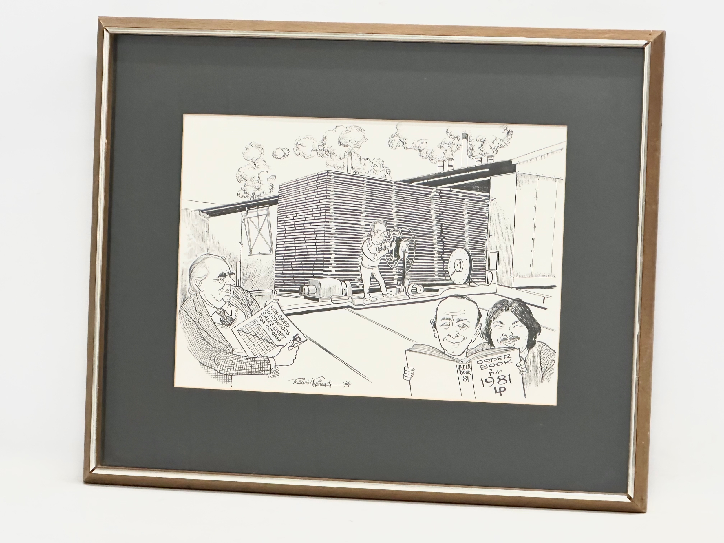 A large original Rowel Friers pencil drawing. Lytle & Pollock. 43x32cm. Frame 64x53cm